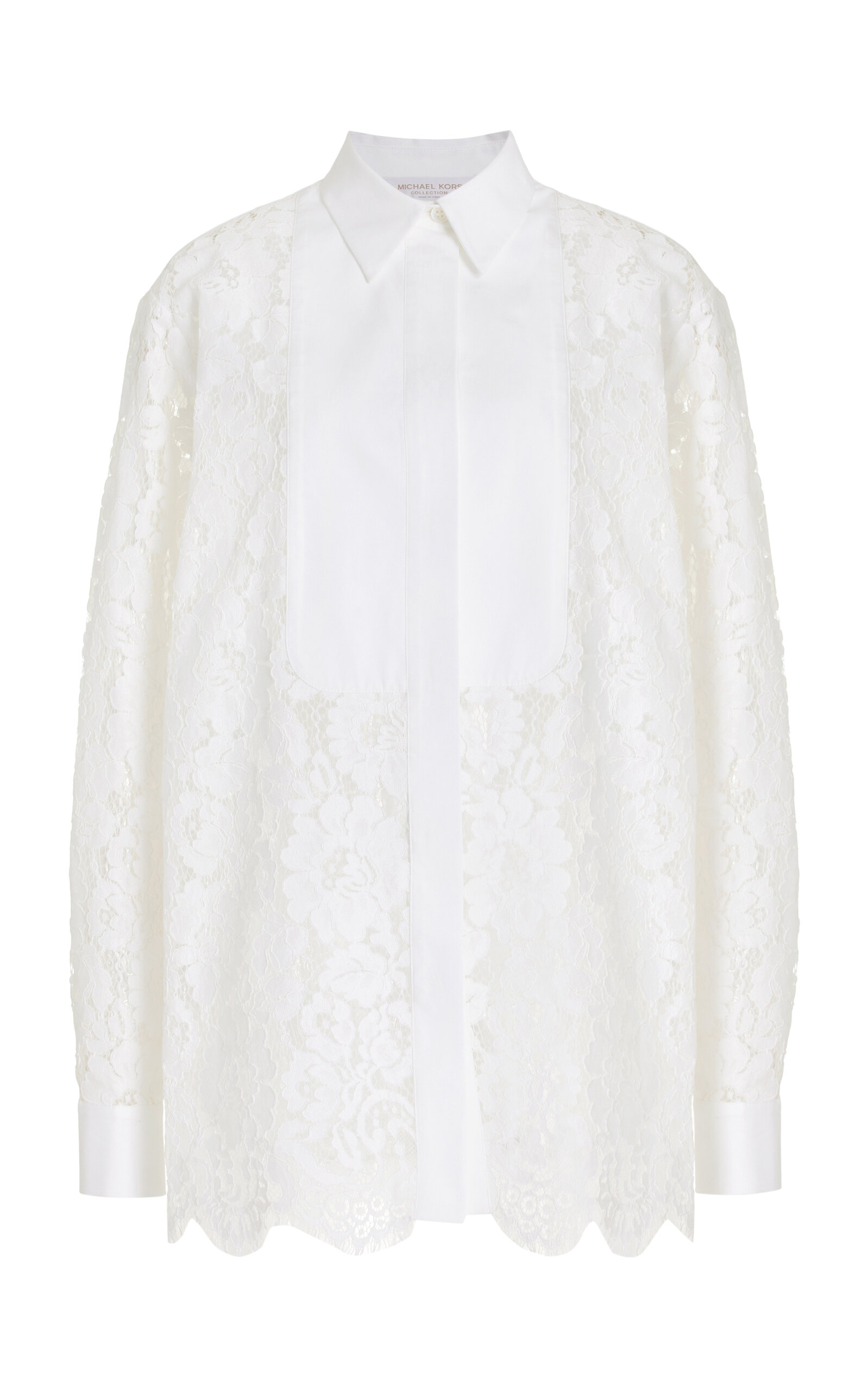 Shop Michael Kors Placket-detailed Cotton-blend Lace Shirt In White