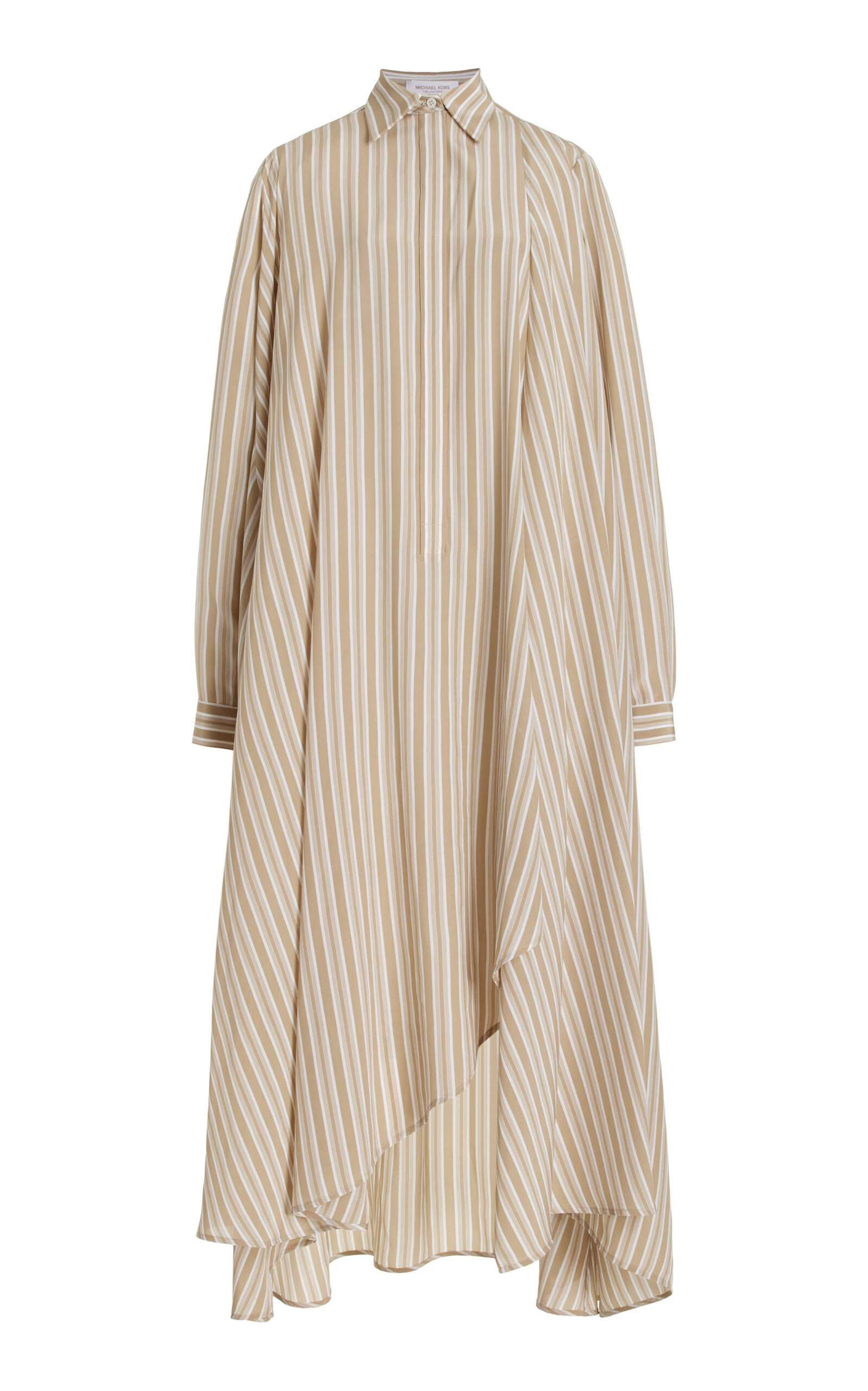 Shop Michael Kors Asymmetric Organic Silk Maxi Shirt Dress In Neutral