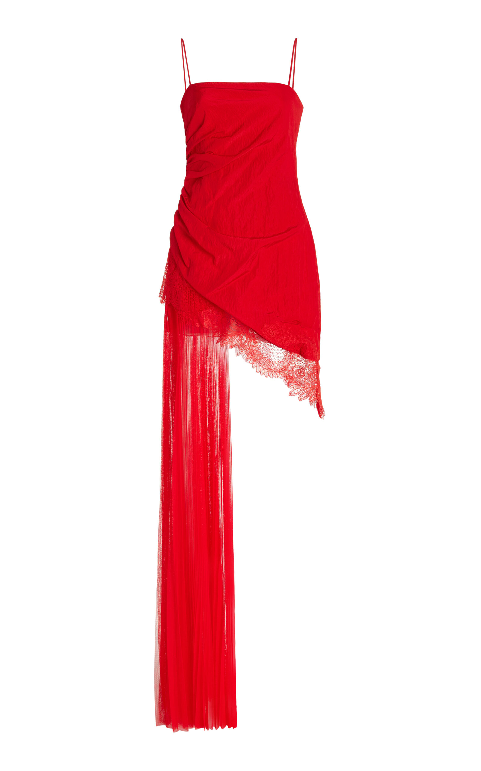 Shop David Koma Lace-trimmed Taffeta Mini Dress In Red