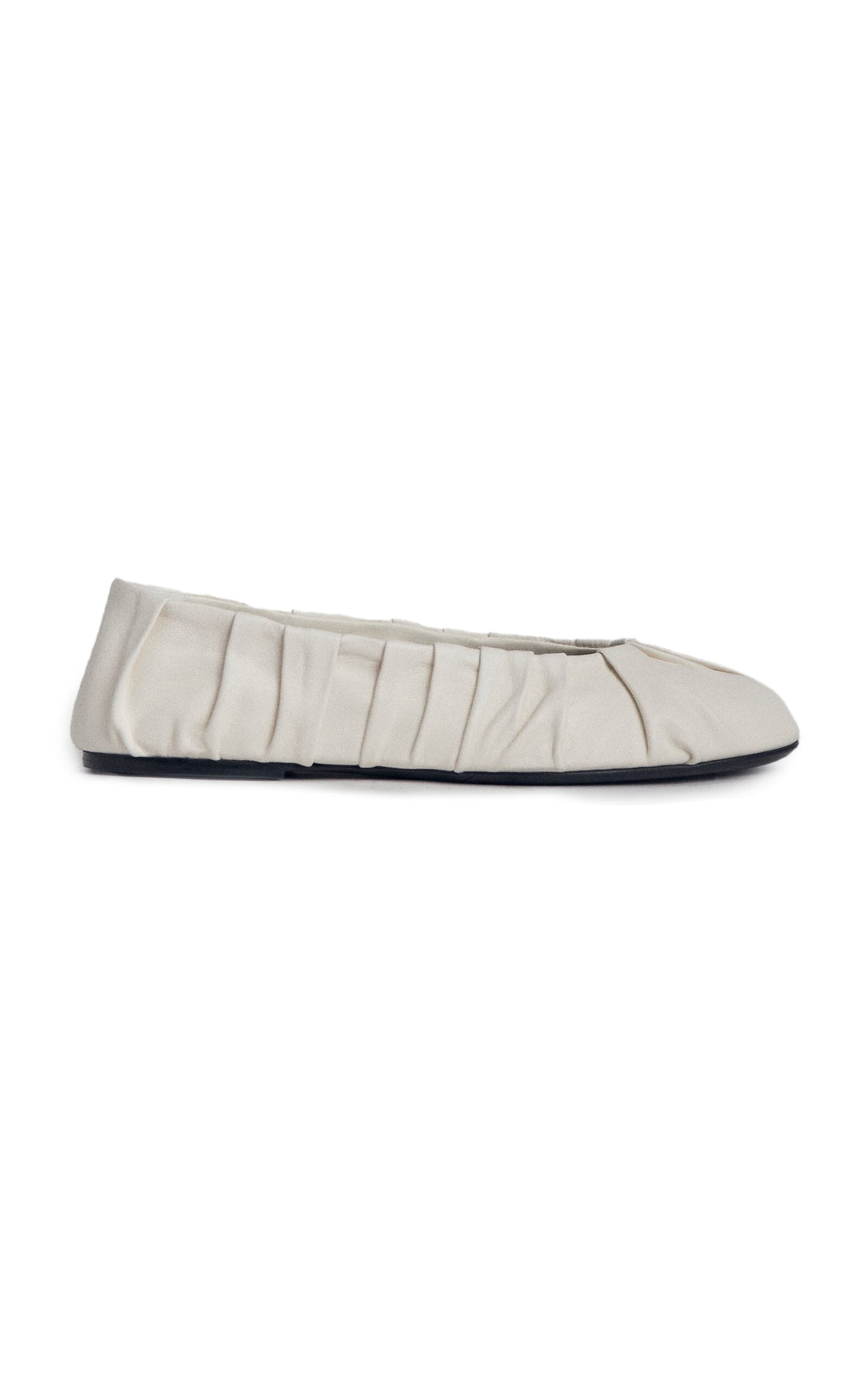 Shop Co Ruched Leather Ballet Flats In Ivory