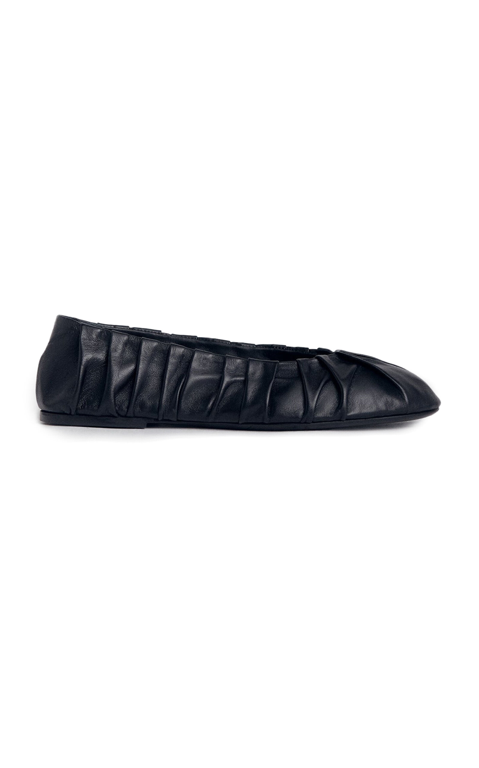Co Ruched Leather Ballet Flats In Black