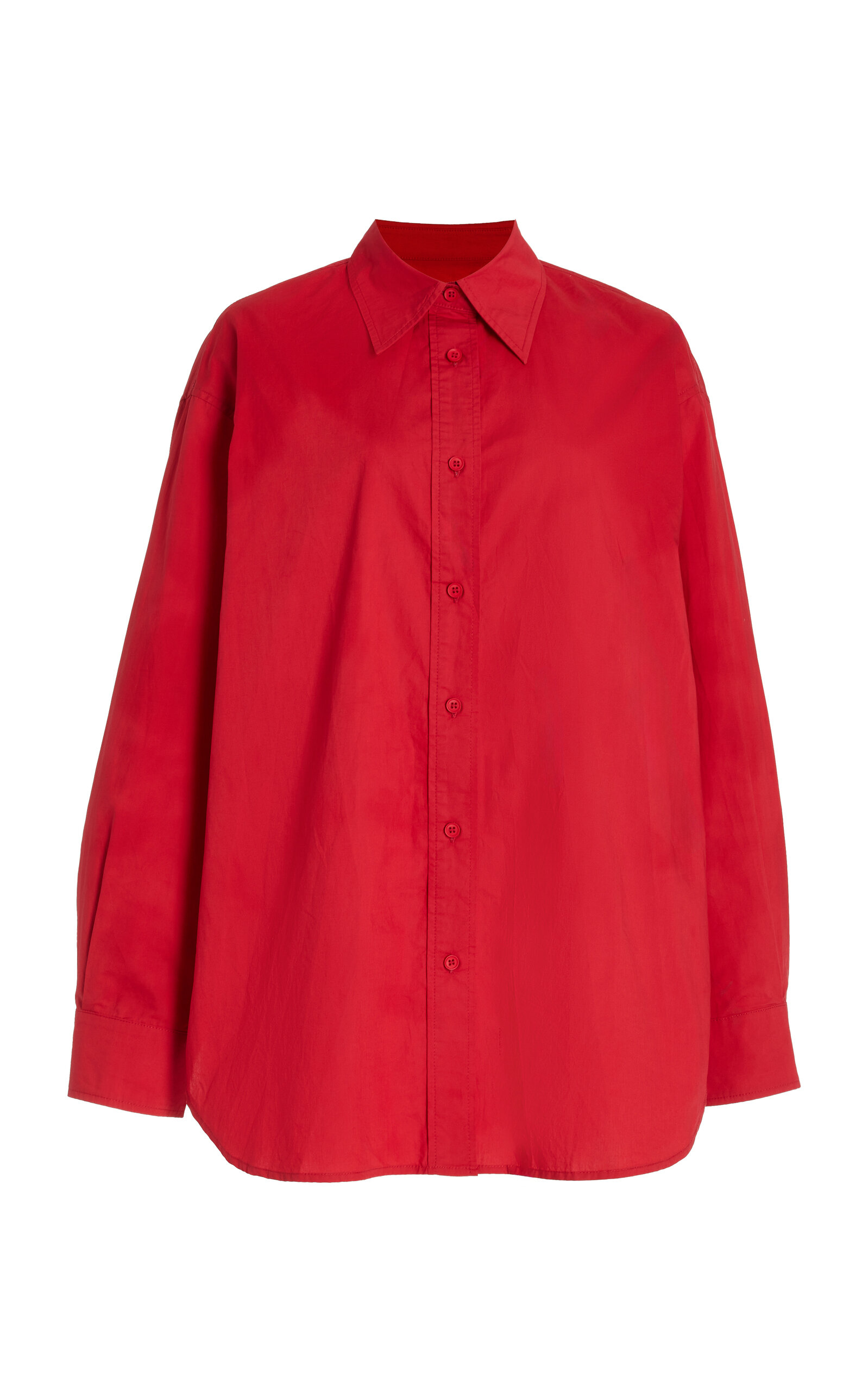 Shop Ziah Oversized Cotton Shirt In Red