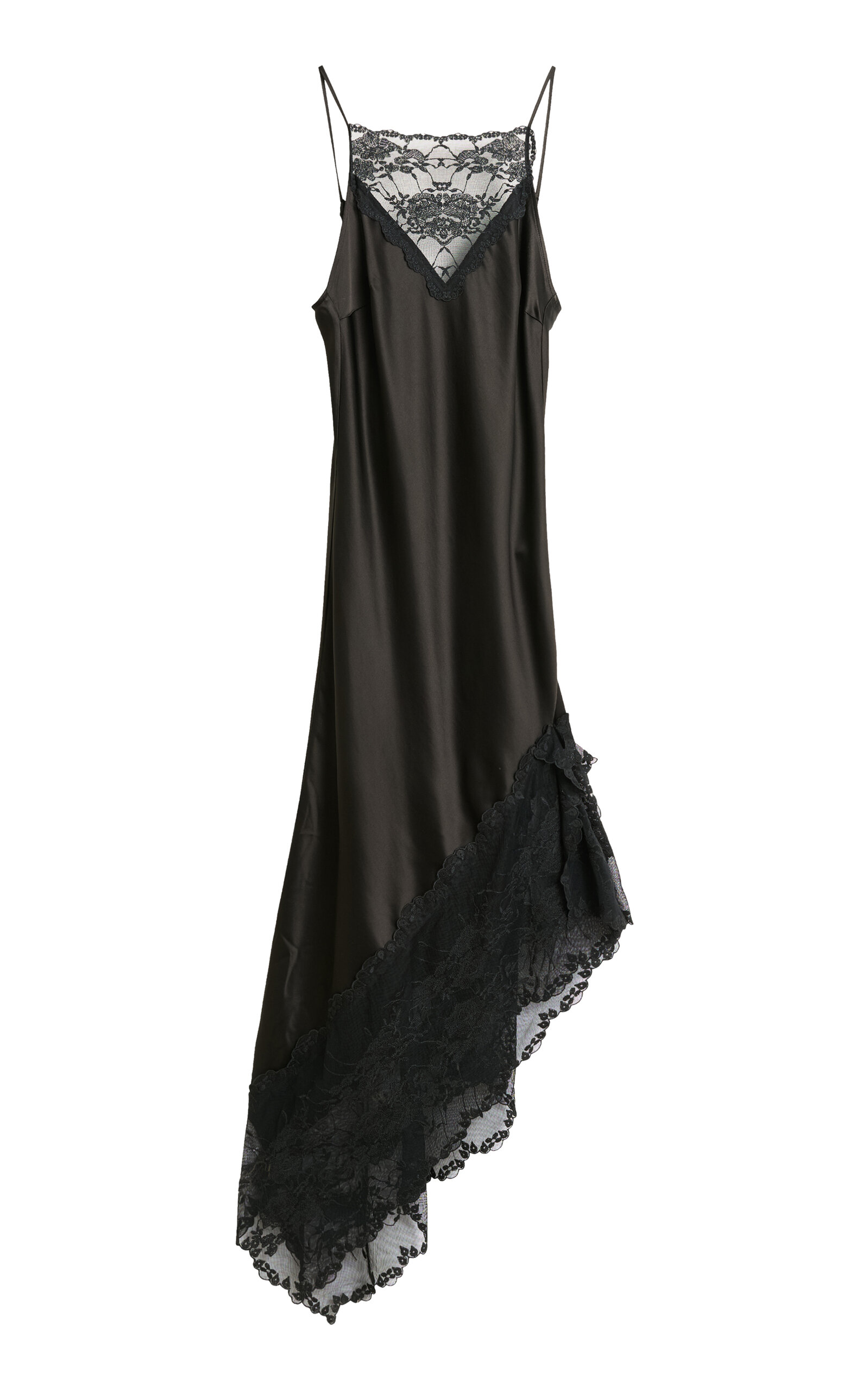 By Malene Birger Laynee Asymmetric Lace-trimmed Slip Dress In Black