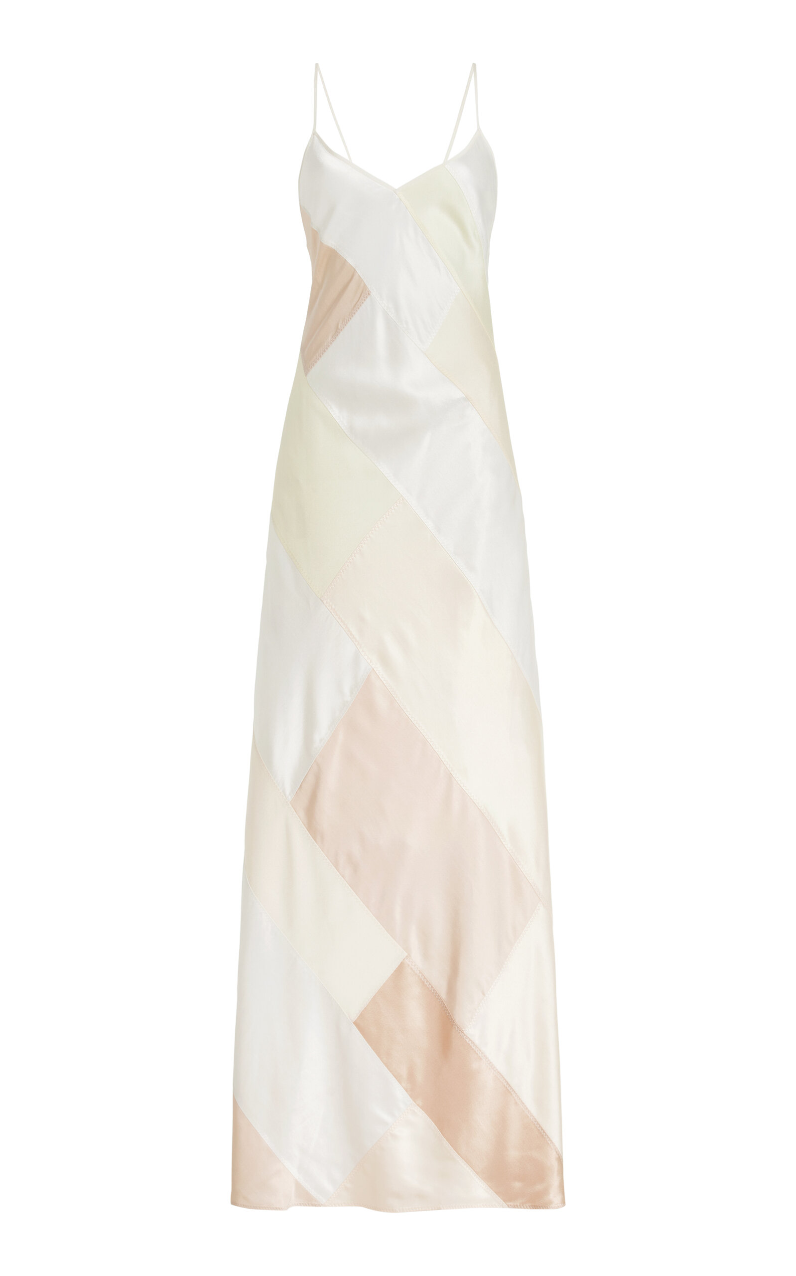 Shop Anna October Bia Patchwork Satin Maxi Dress In White