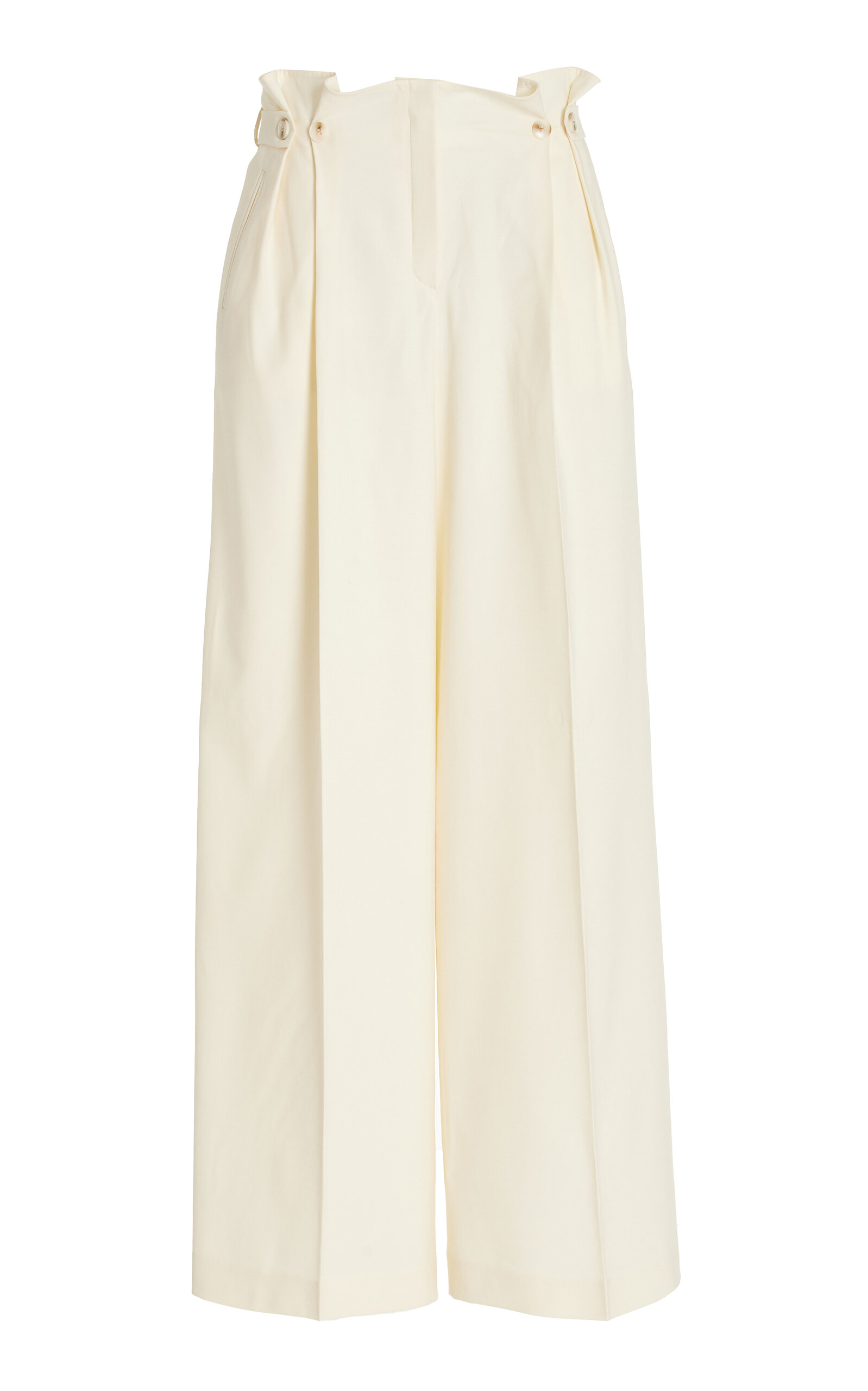 Shop Anna October Juno Gathered Wool-blend Wide-leg Pants In Ivory
