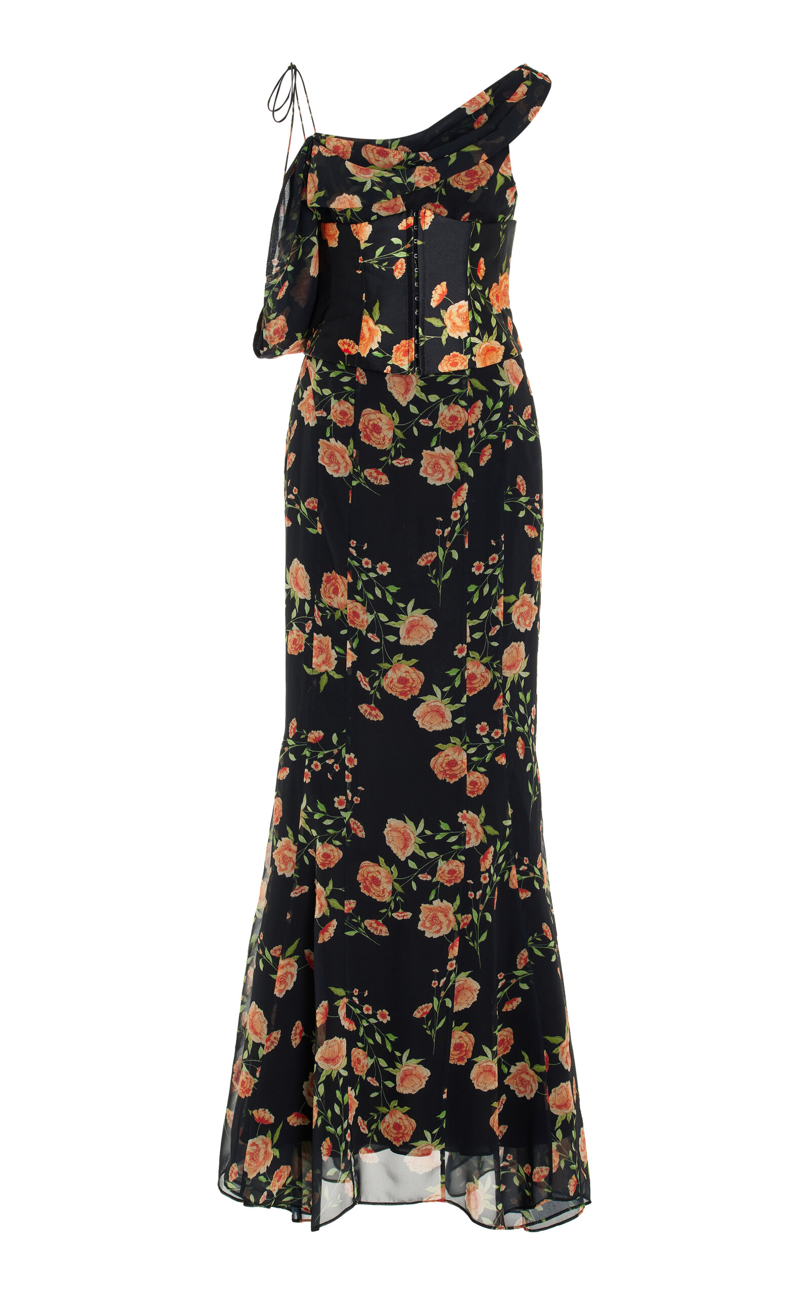 Brulee Corseted Floral-Chiffon Maxi Dress
