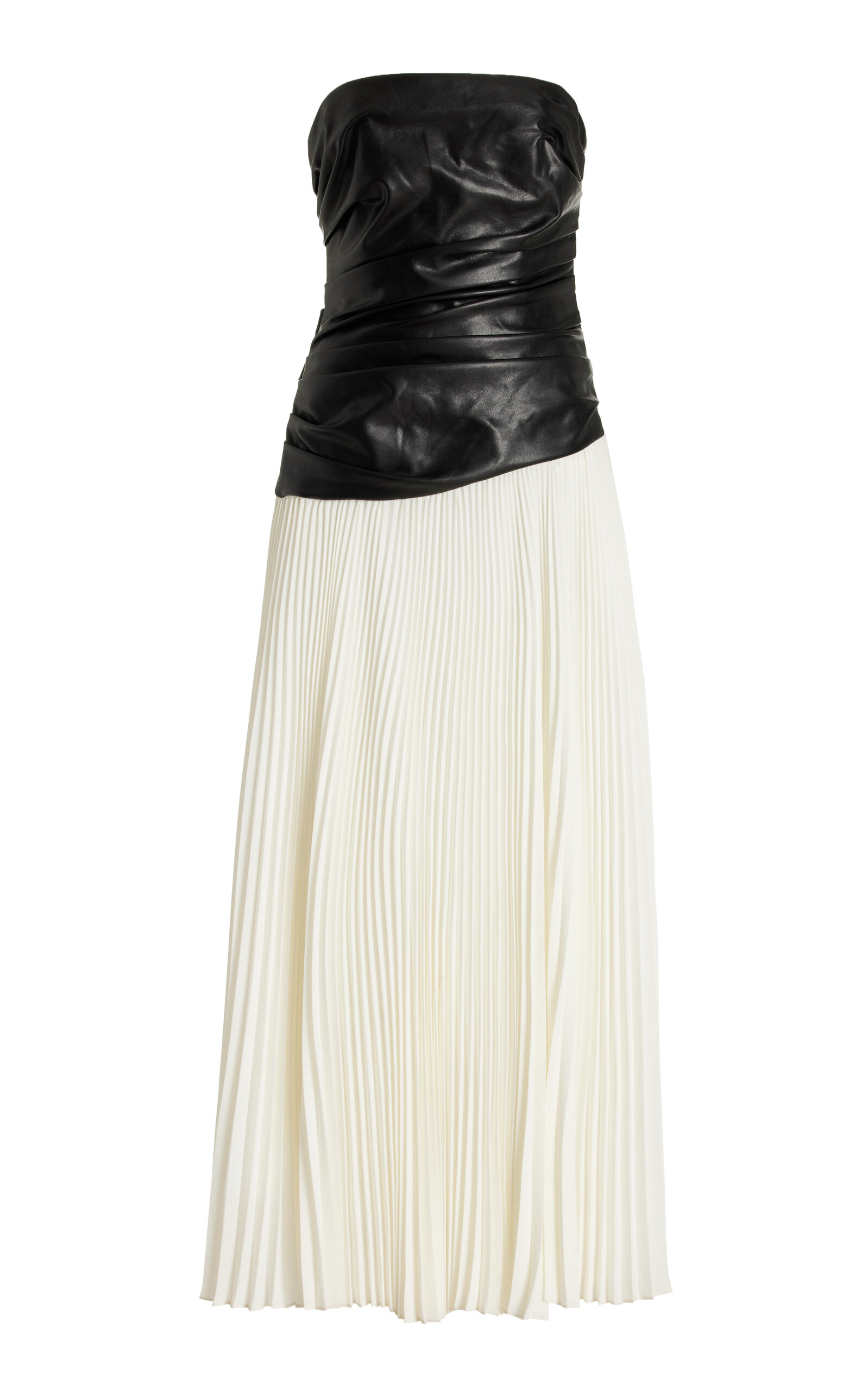 SIMKHAI Aire Leather-Topped Plisse Maxi Dress - Black