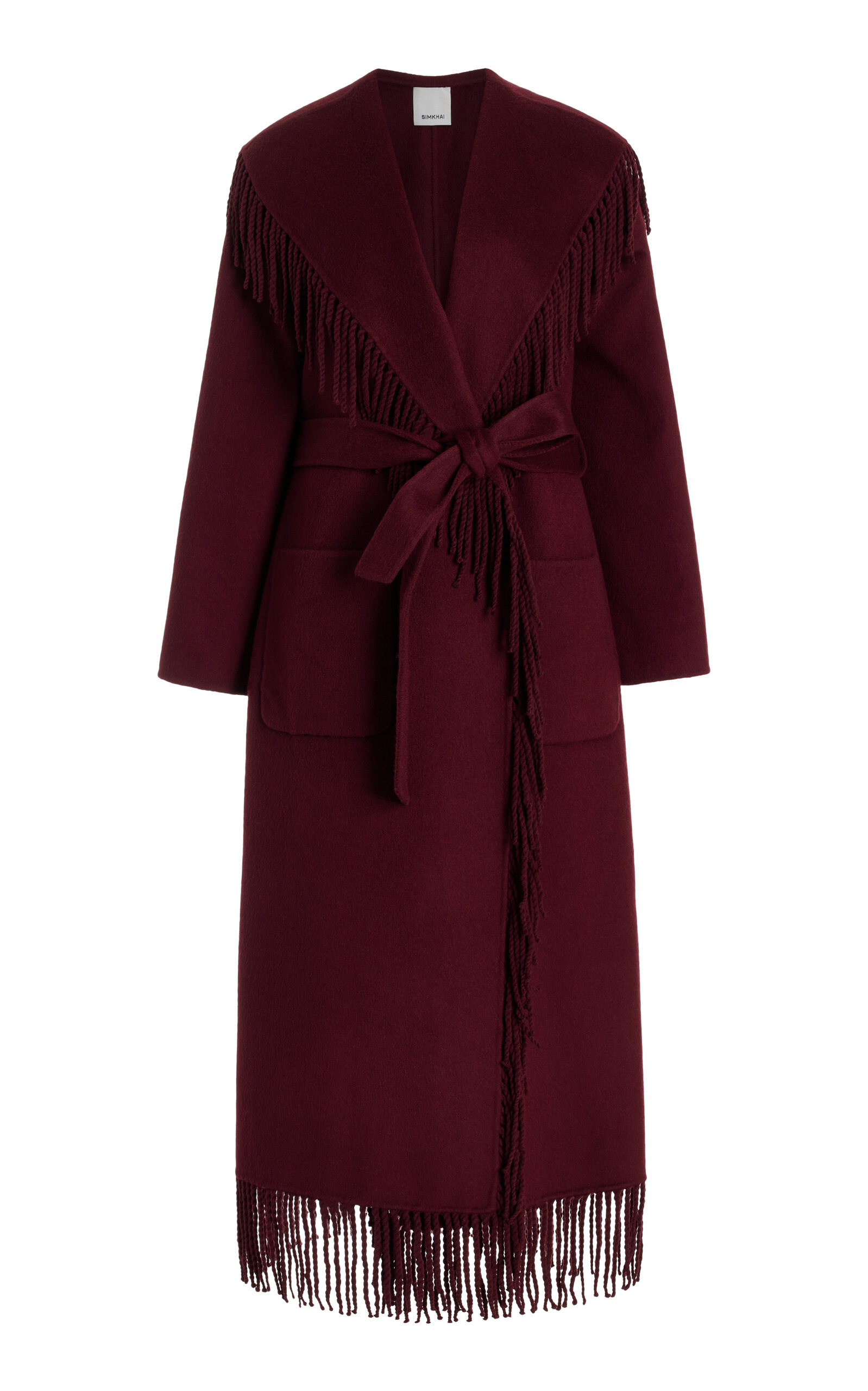 Simkhai Carrie Fringe Wool Wrap Coat In Red