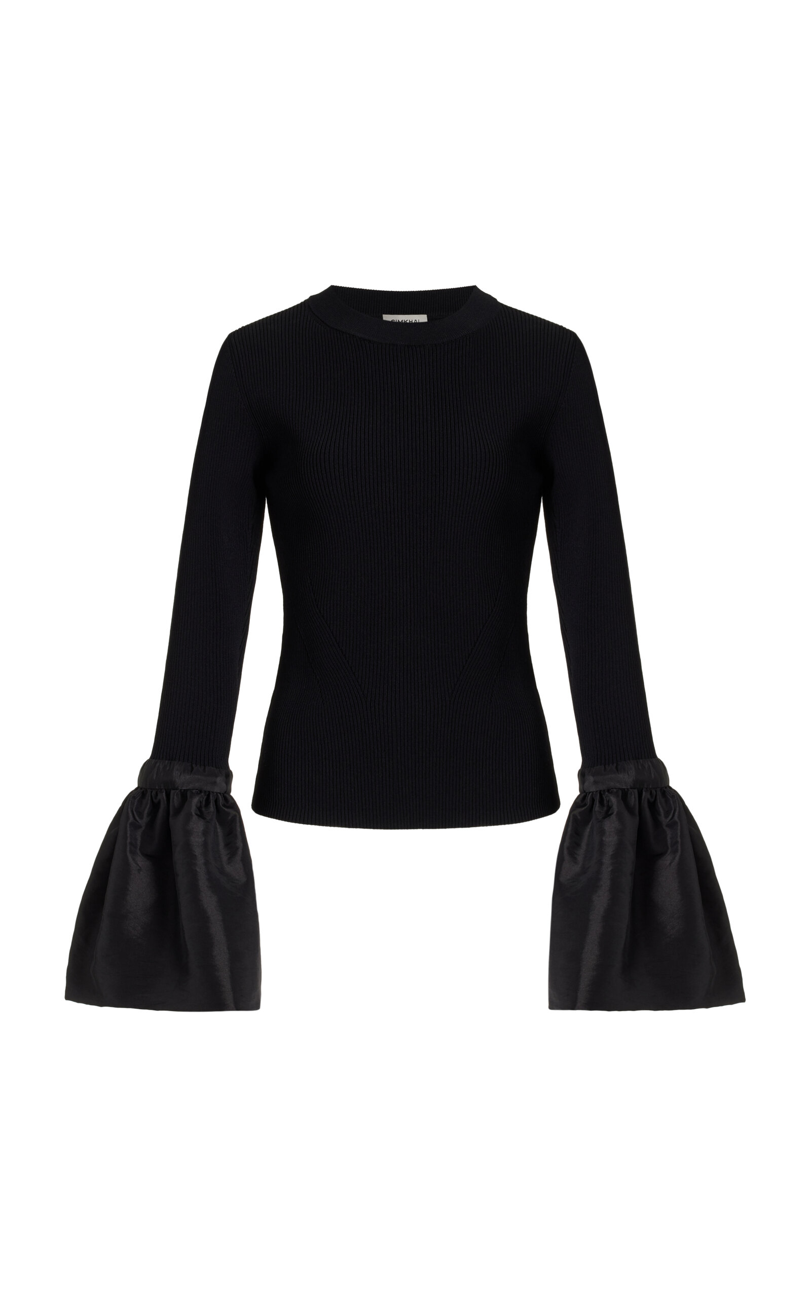 Simkhai Agata Flared-sleeve Fitted Knit Top In Black