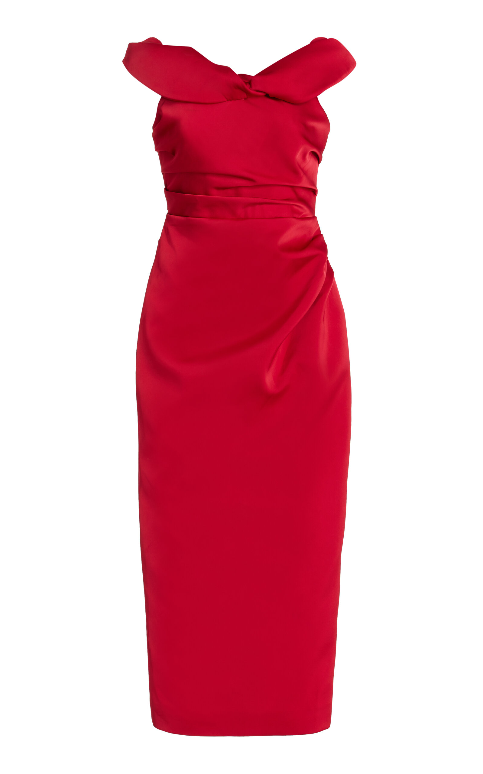 Shop Rachel Gilbert Daria Gathered Satin Midi Dress In Red
