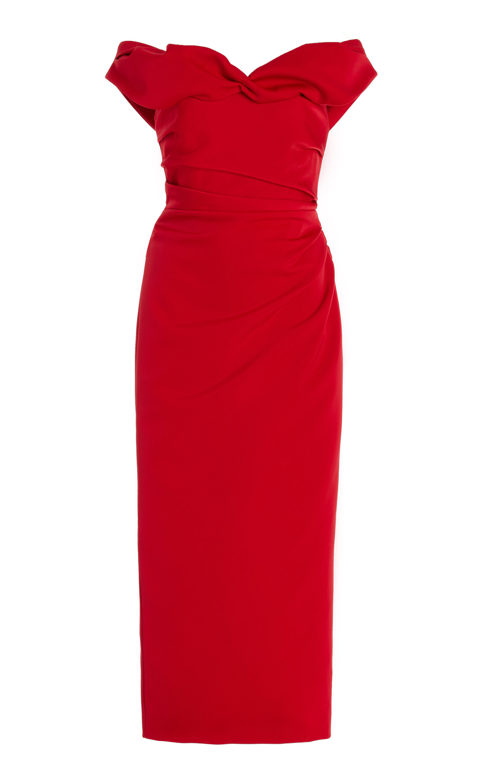 Rachel Gilbert Daria Gathered Satin Midi Dress In Red