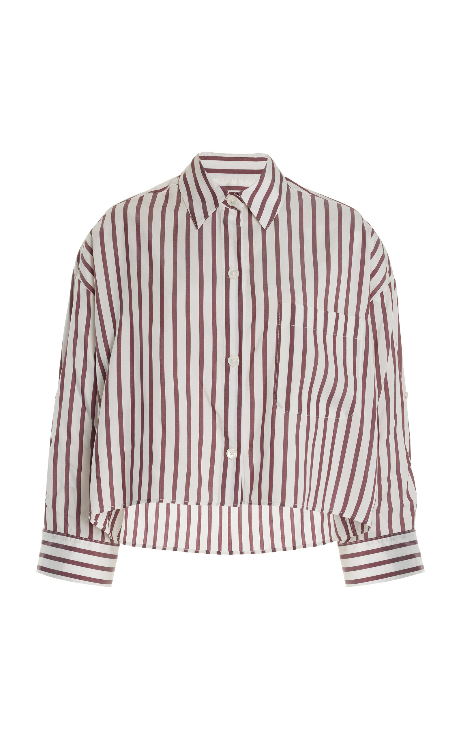 Twp Next Ex Stripe Crop Silk Shirt In Brown