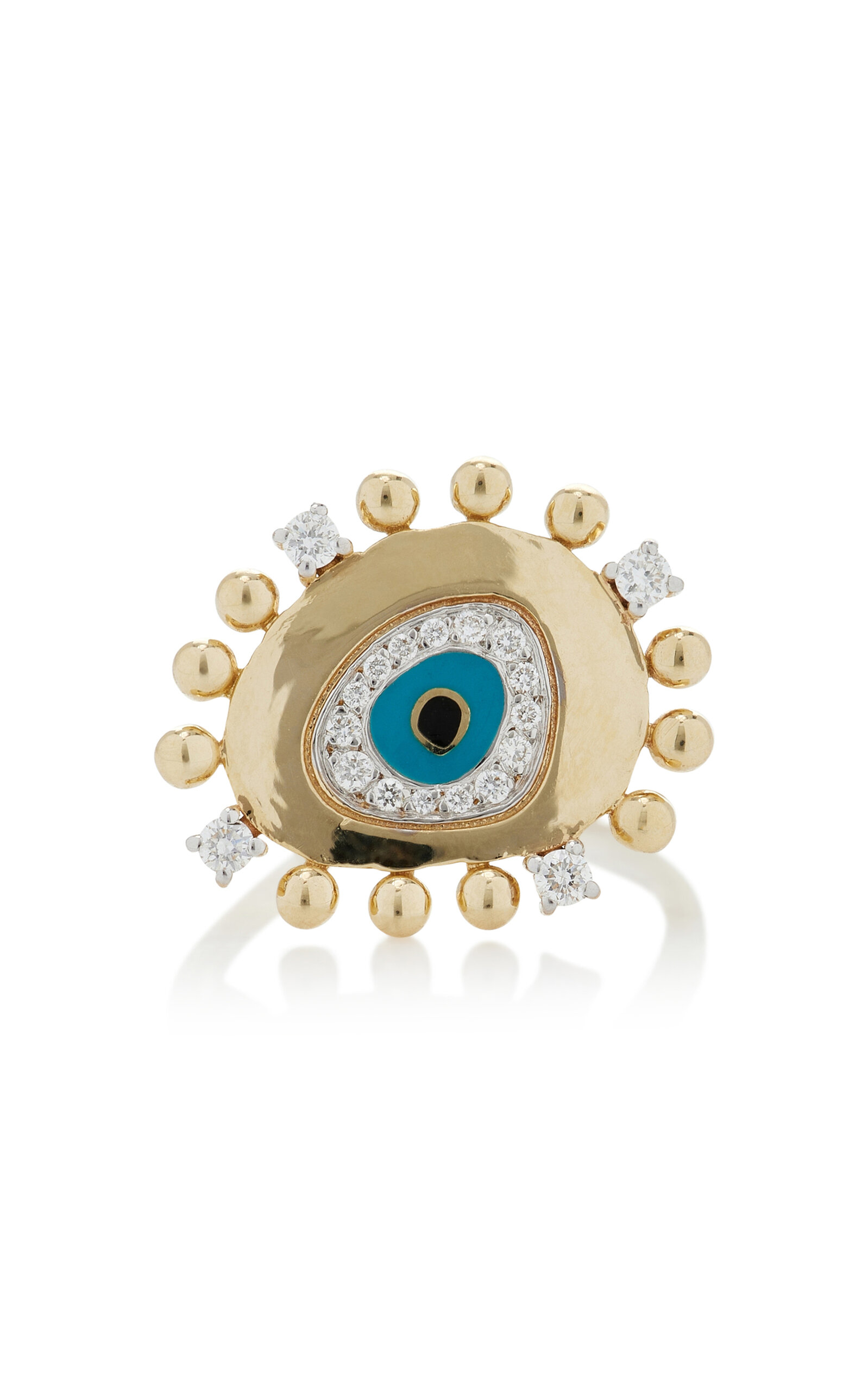 Shop Charms Company Evil Eye 14k Yellow Gold Diamond Ring In Blue