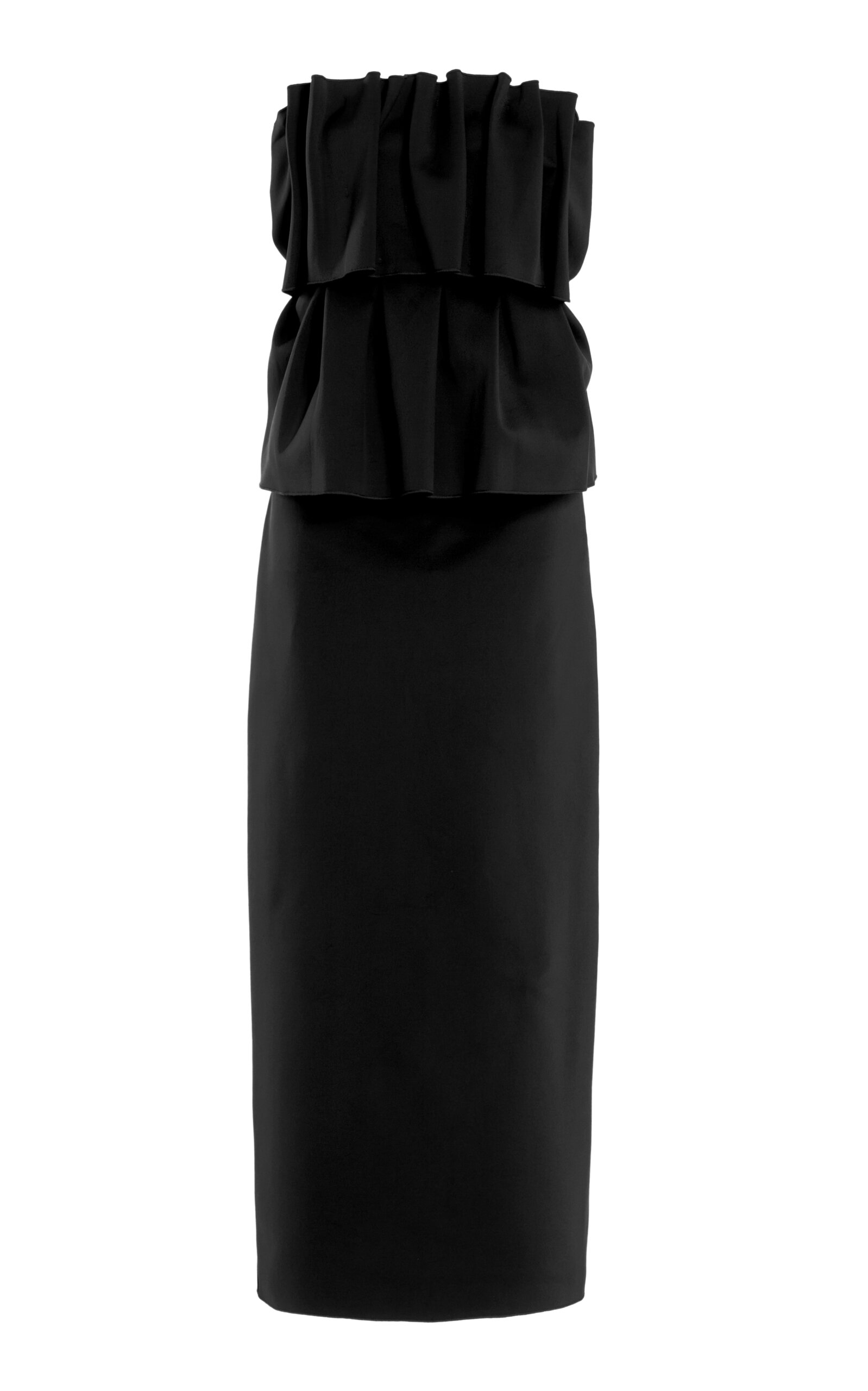 House of Dagmar Ruffled Stretch-Crepe Strapless Midi Dress - Black