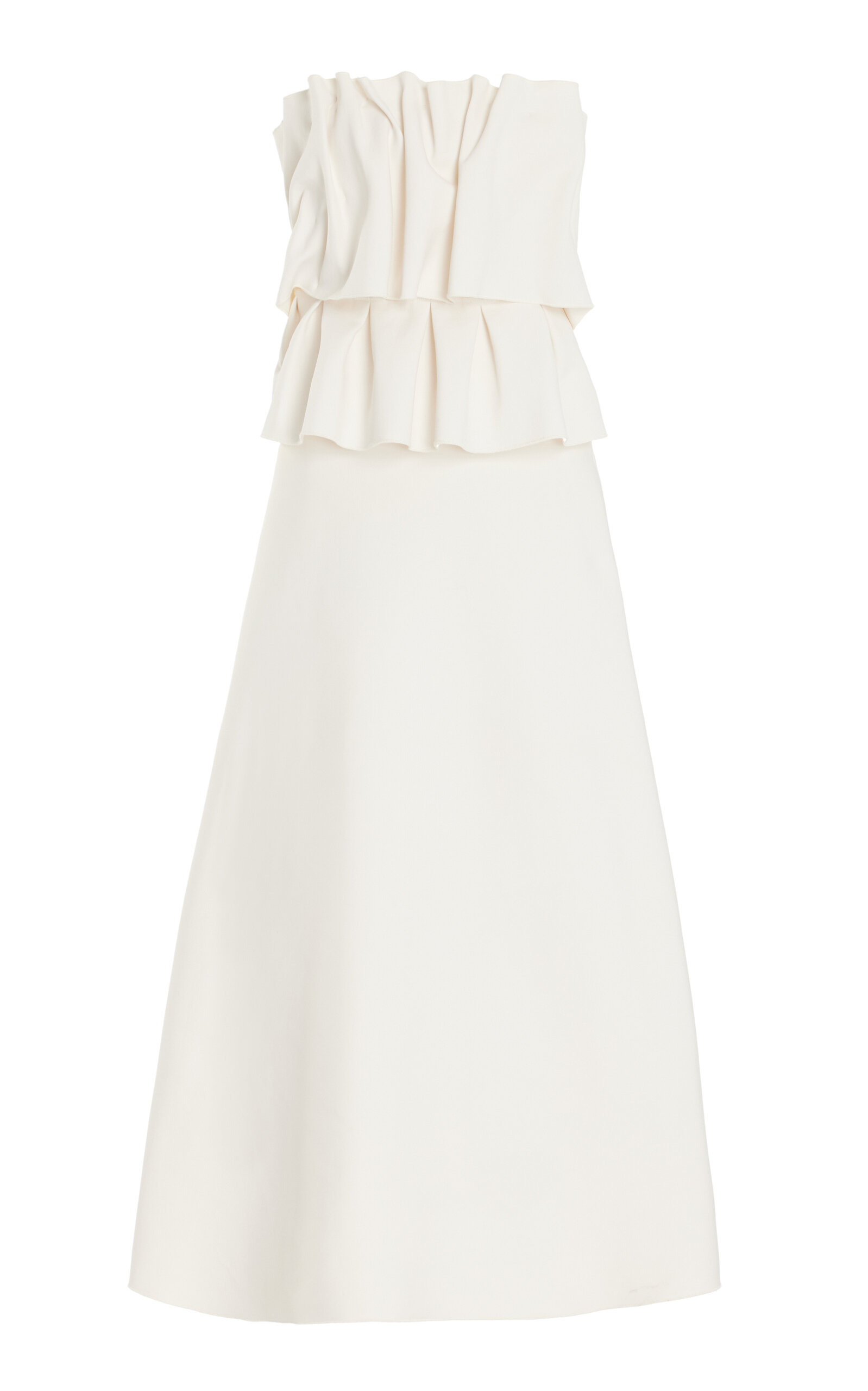 Ruffled Stretch-Crepe Strapless Midi Dress
