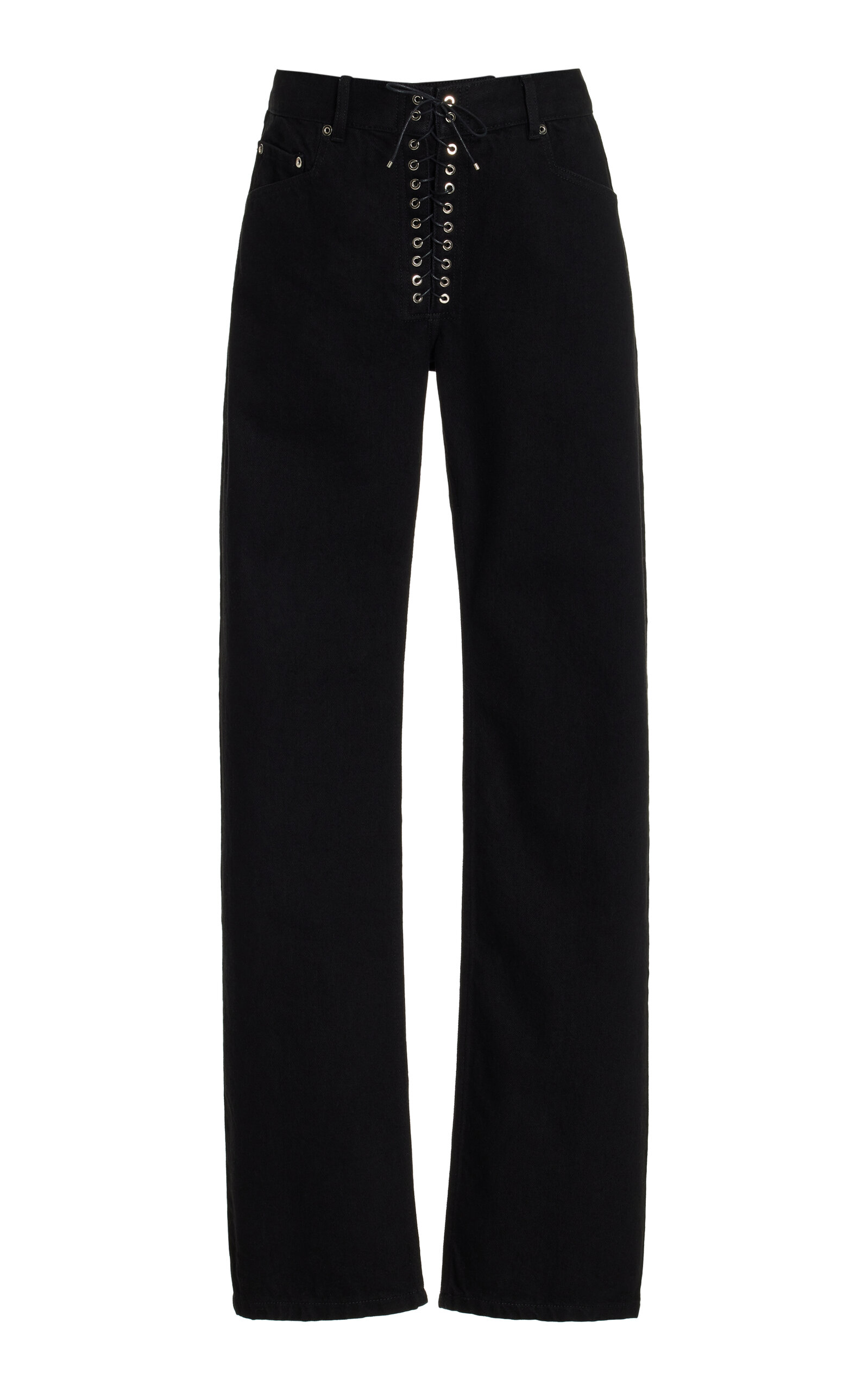 Ludovic De Saint Sernin Lace-up Rigid Mid-rise Straight-leg Jeans In Black