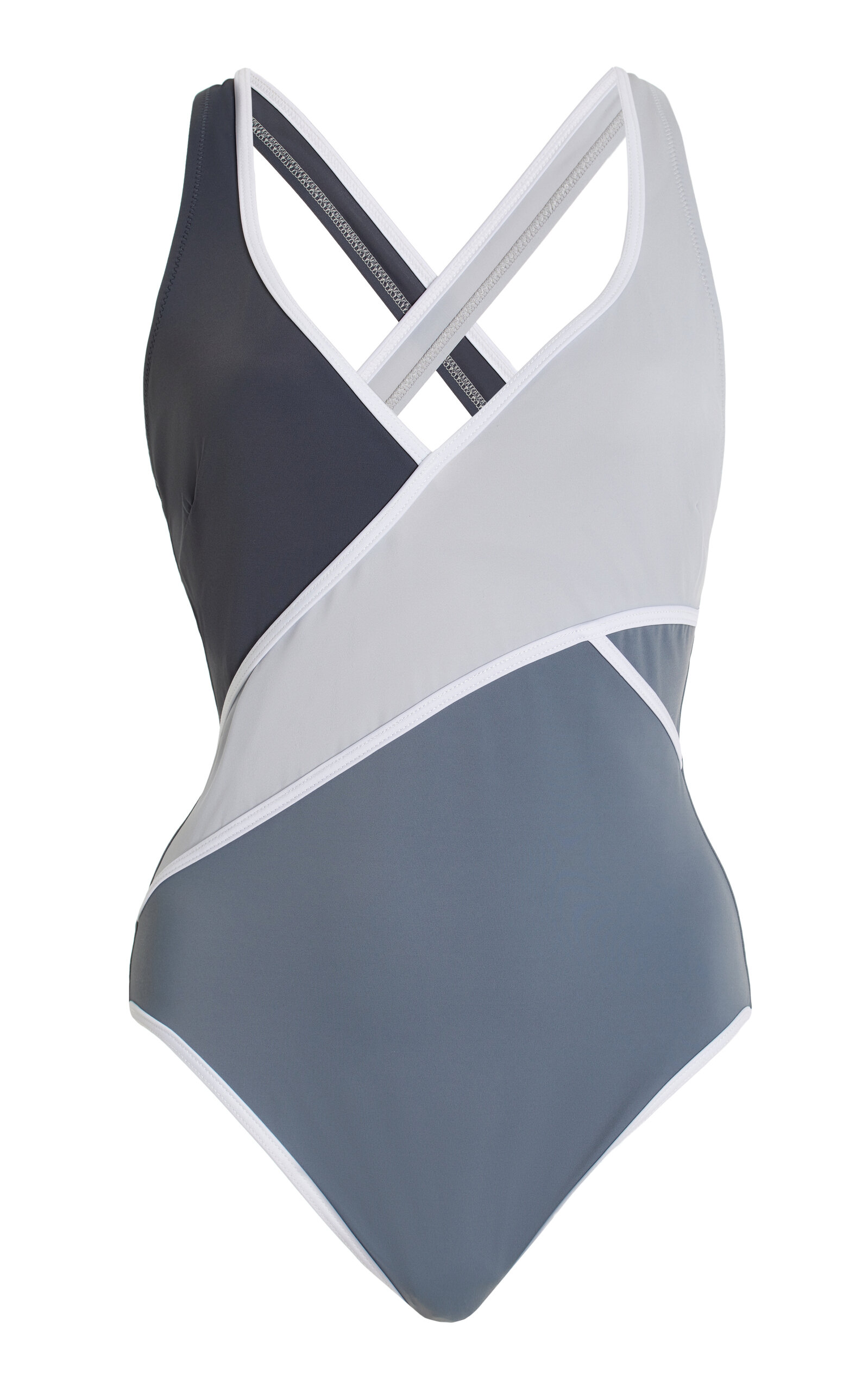Shop Follow Suit Exclusive Evie Color-blocked One-piece Swimsuit In Grey