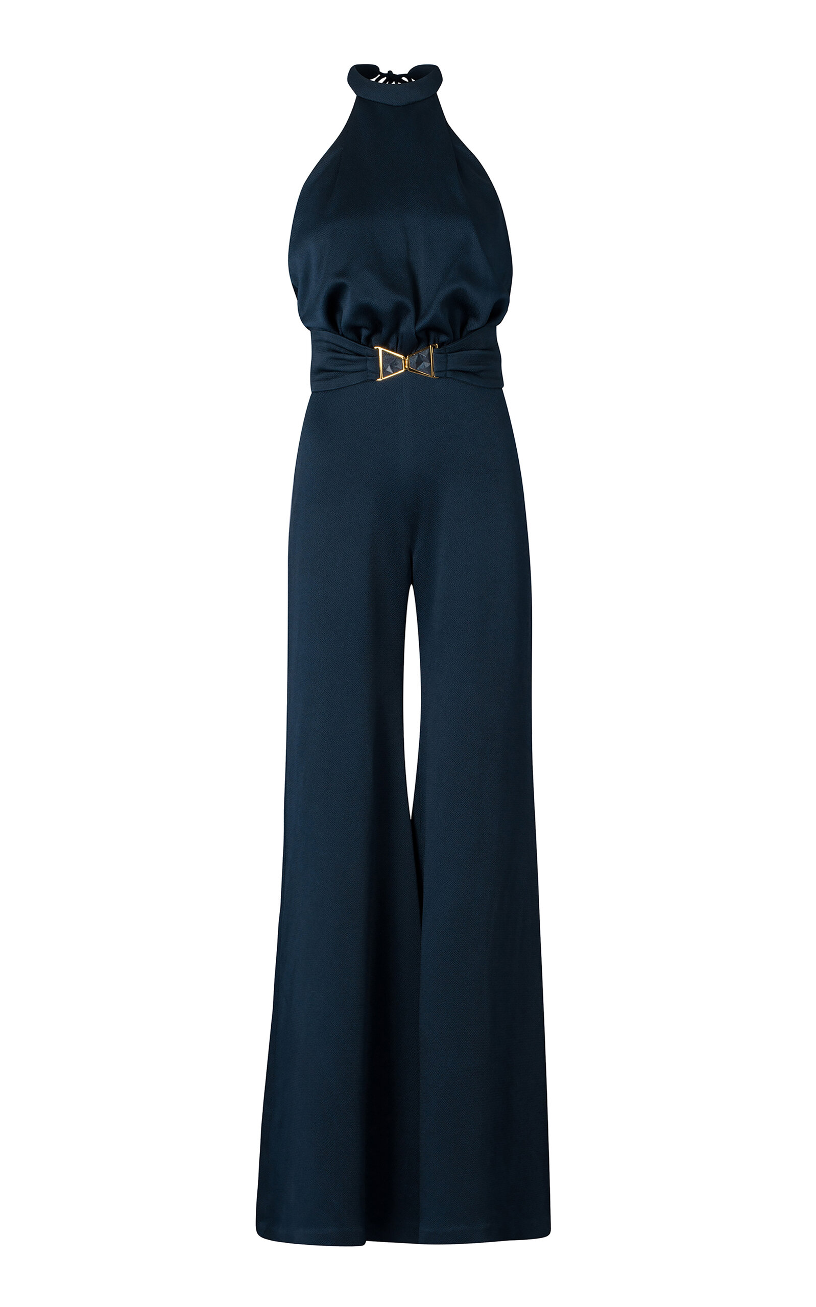 Silvia Tcherassi Kaeda Satin Halter Jumpsuit - Navy - XS