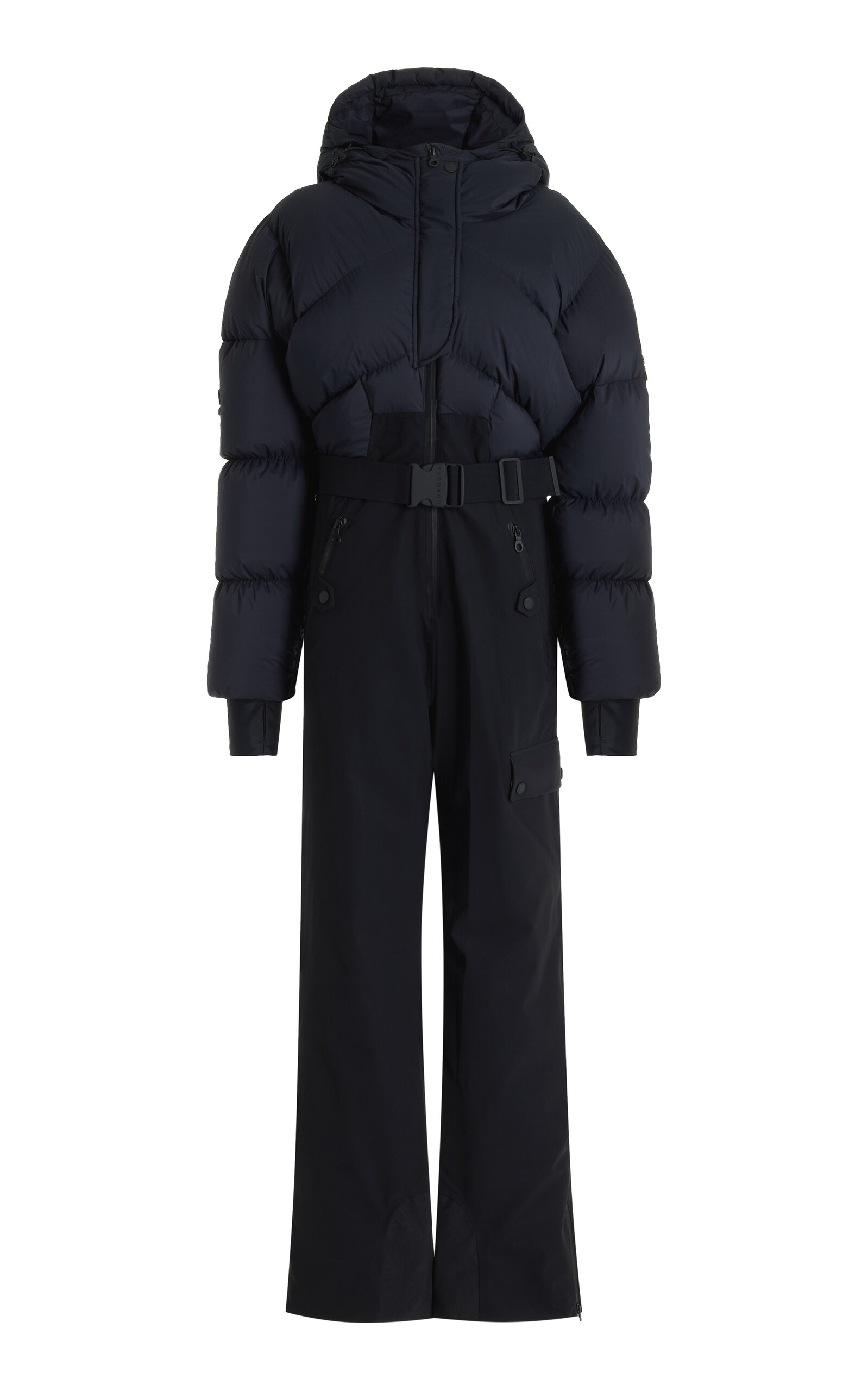 Cordova Sommet Hooded Belted Padded Ski Suit In Black