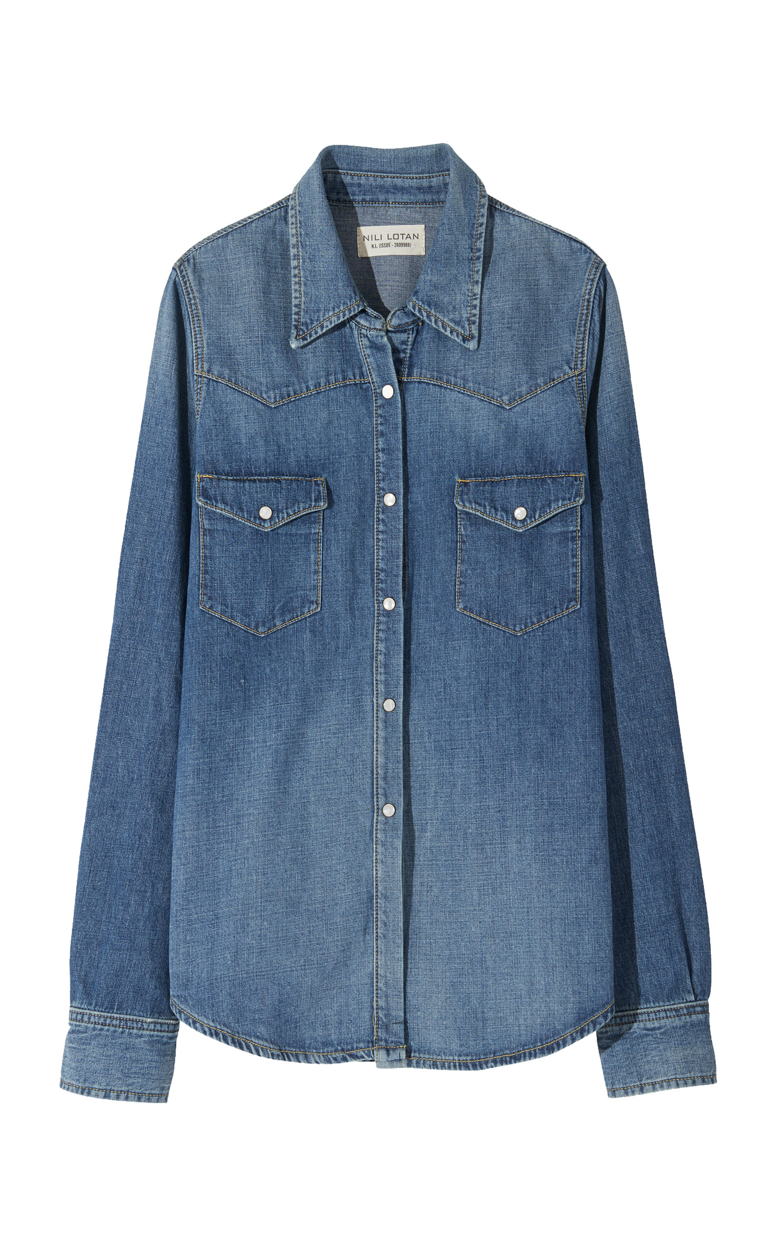 Nili Lotan Travis Cotton Chambray Shirt In Blue
