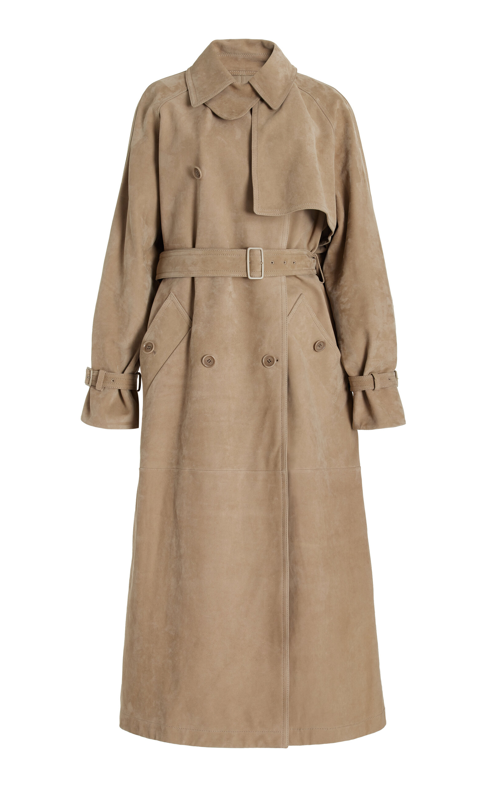Max Mara Quinto Oversized Suede Trench Coat In Nude