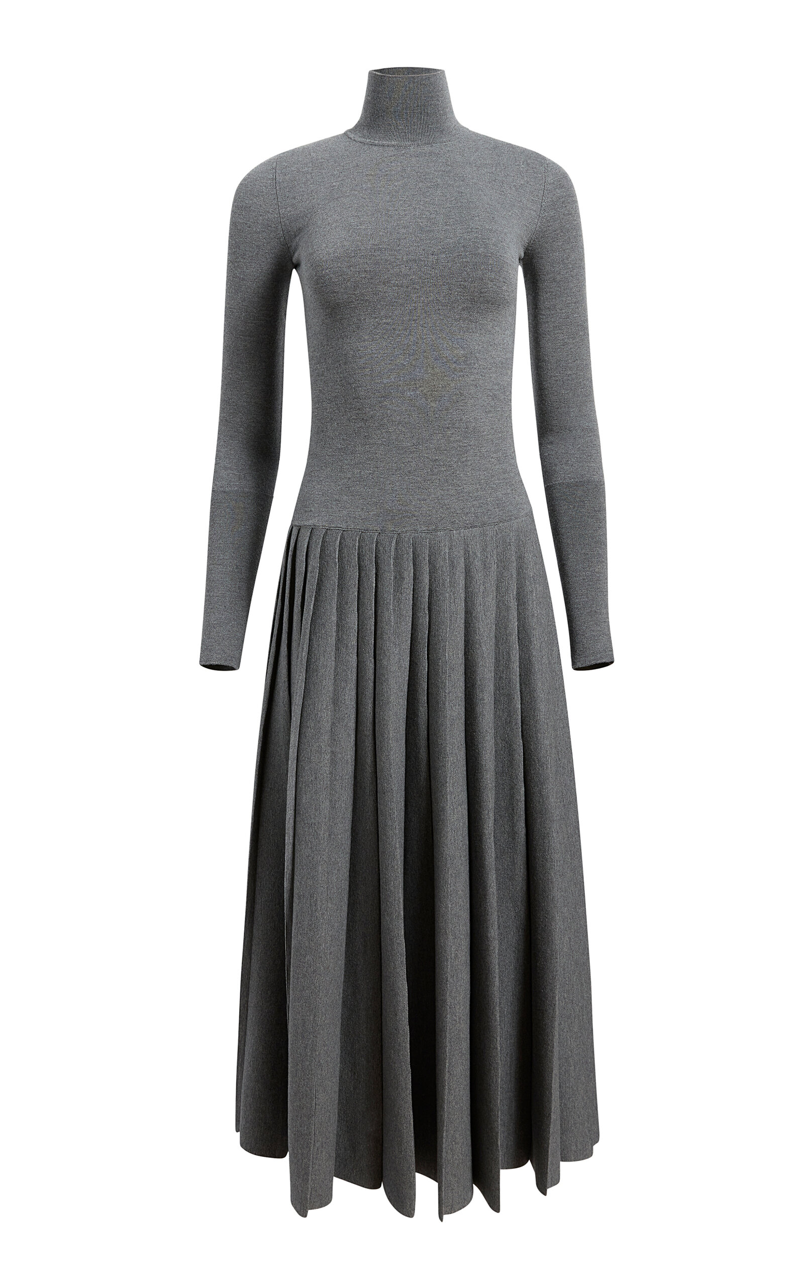 Khaite Lisette Pleated Knit Merino Wool-Blend Maxi Dress - Grey
