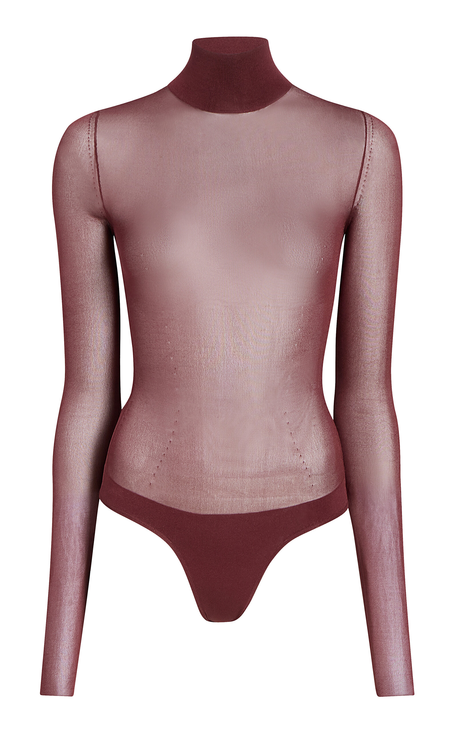Khaite Tallin Sheer Mesh Turtleneck Bodysuit - Burgundy