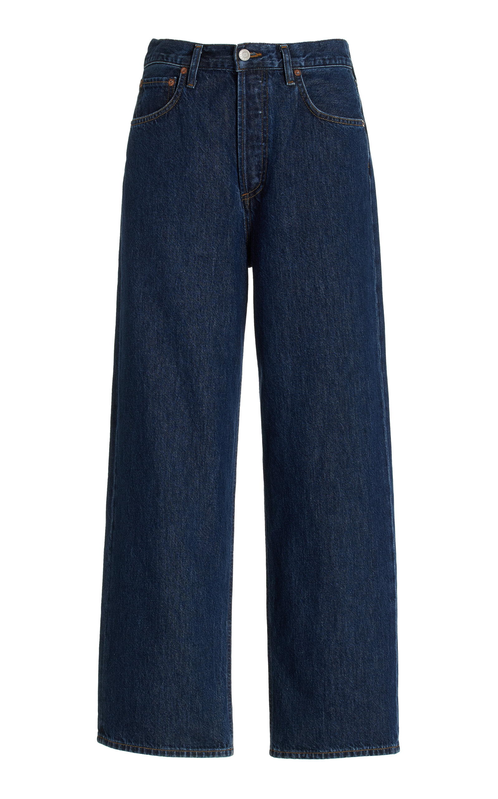 Agolde Wide-leg Denim Trousers With Metal Buttons In Blue