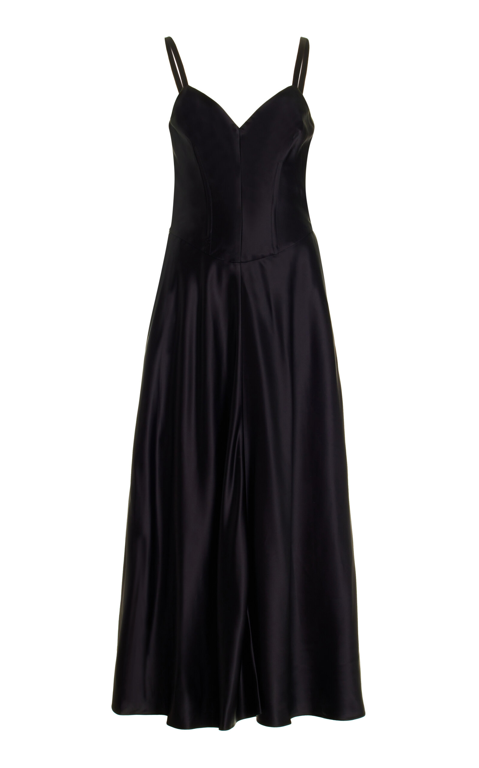Shop Marina Moscone Satin Midi Swing Dress In Black