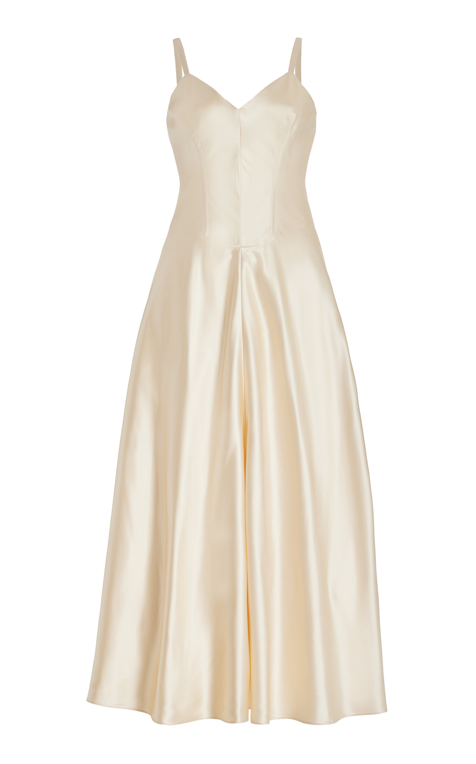 Shop Marina Moscone Satin Midi Swing Dress In Ivory