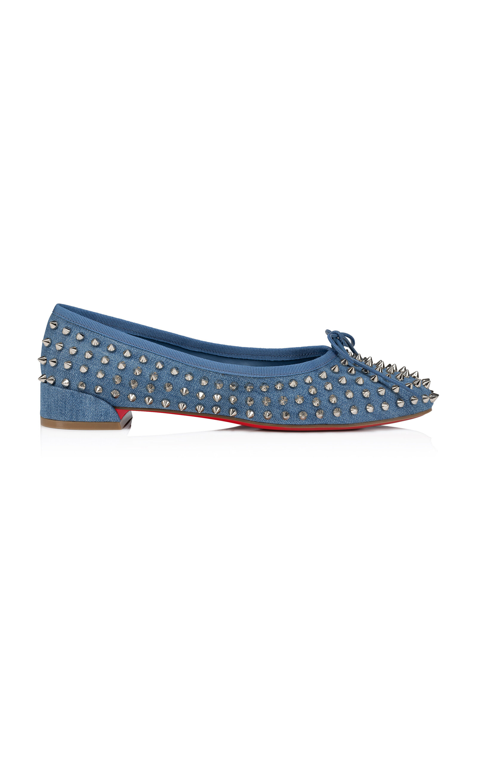 Christian Louboutin Sweetie Jane Spikes Denim Red Sole Flats In Blue