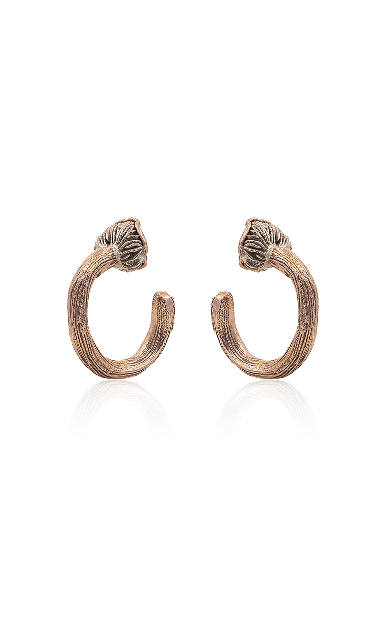Fungi Laccaria Macro 14K White and Rose Gold Hoop Earrings