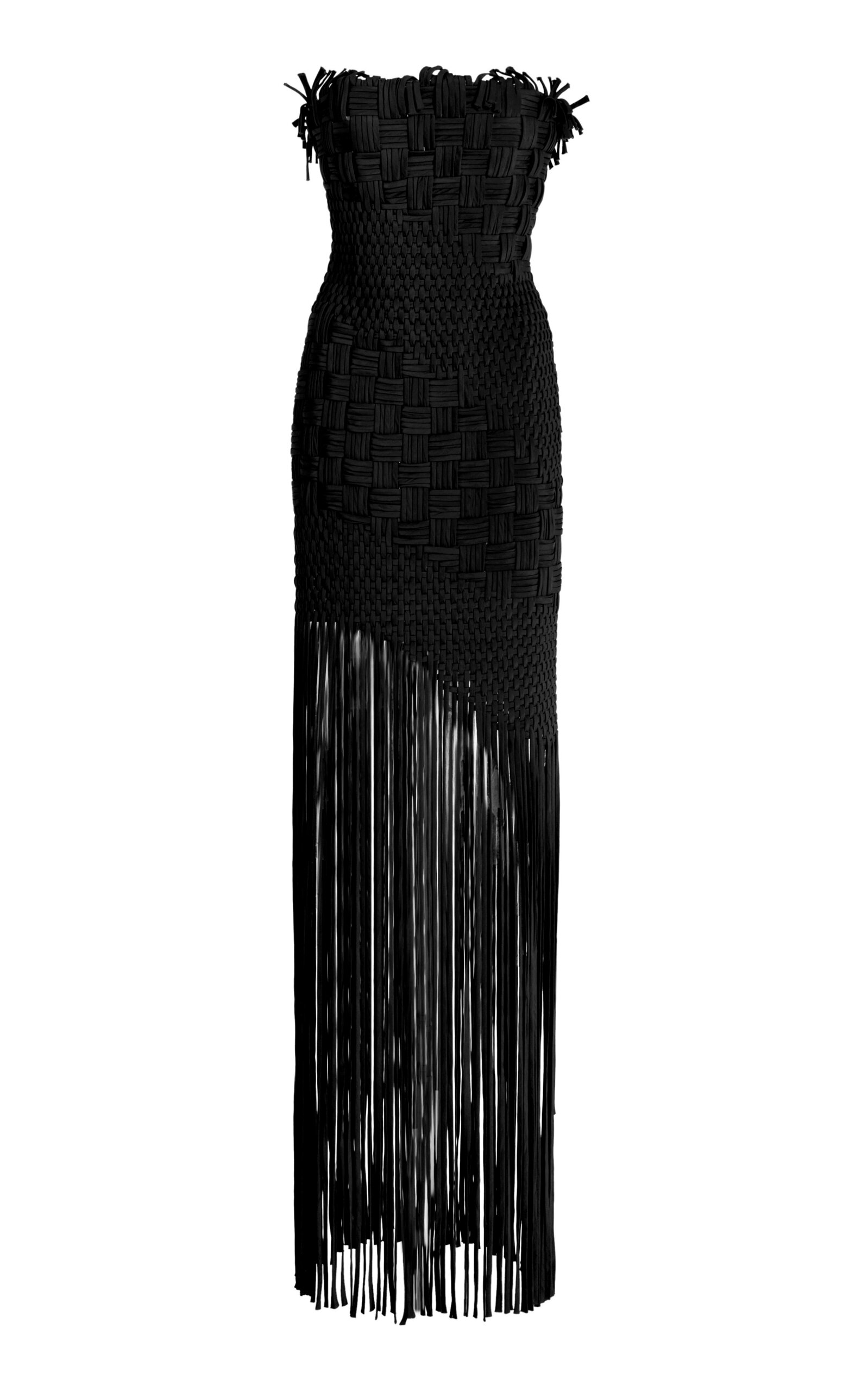 Oscar de la Renta Fringed-Hem Crepe Maxi Dress - Black