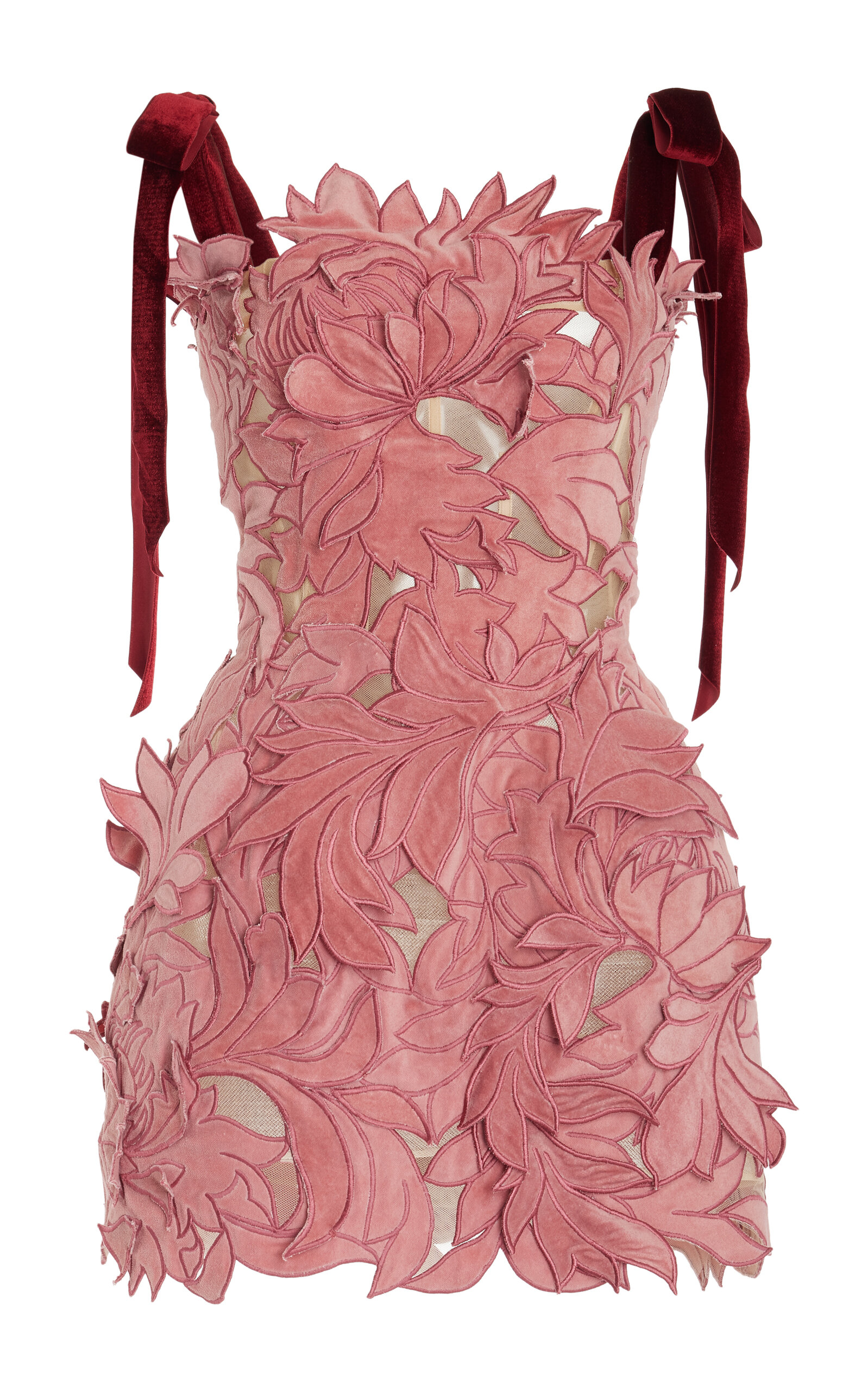 Oscar de la Renta Bow-Detailed Lace Mini Dress - Light Pink