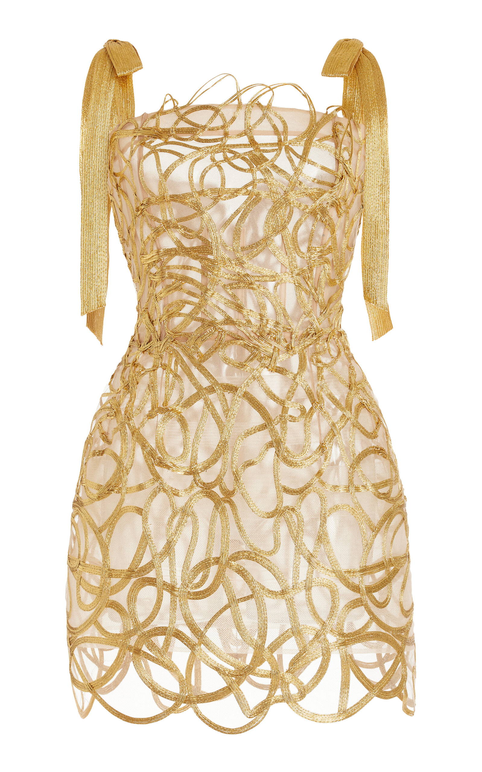Oscar de la Renta Metallic Embroidered Mini Dress - Gold