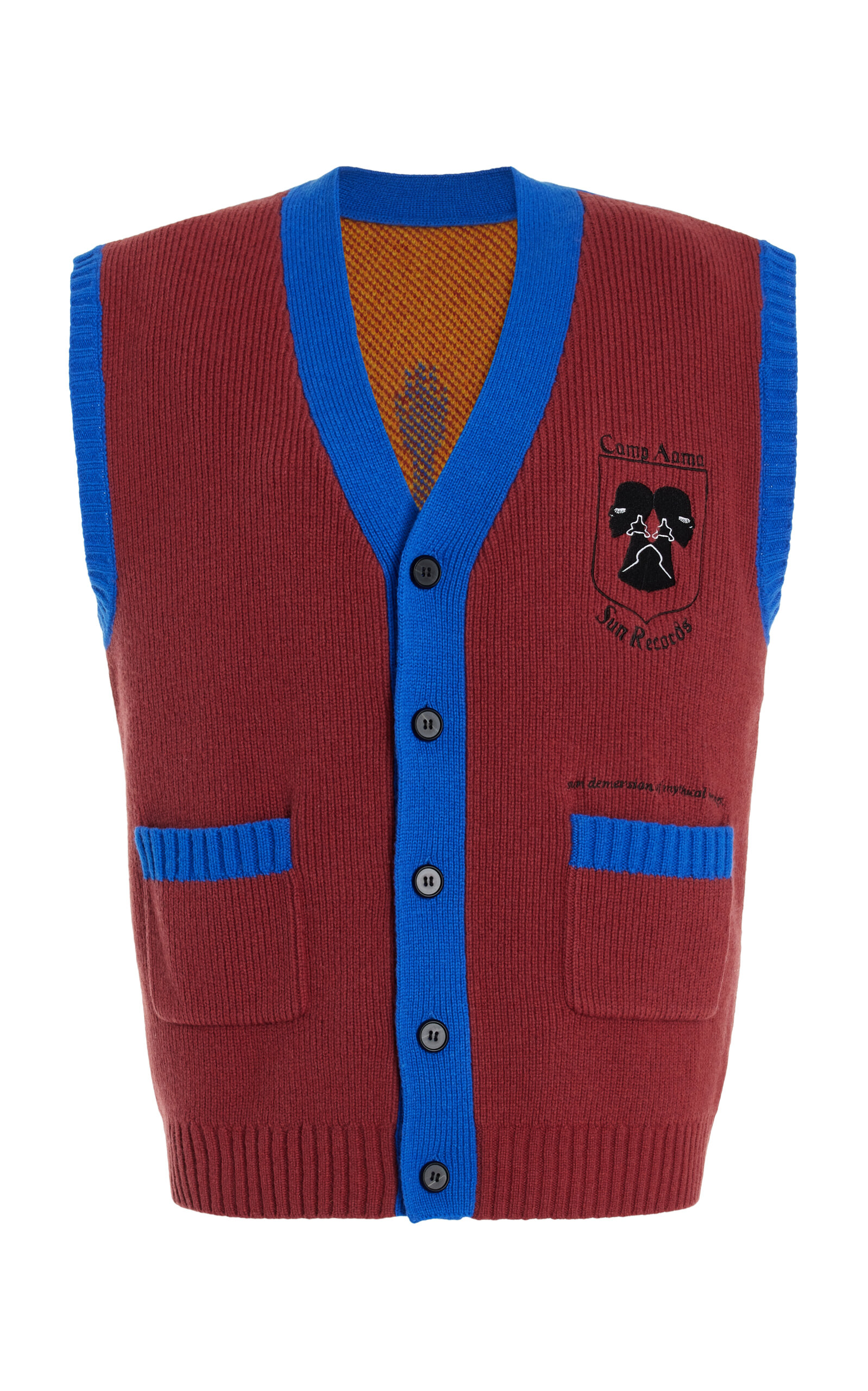 House Of Aama Sunray Embroidered Wool Knit Vest In Red
