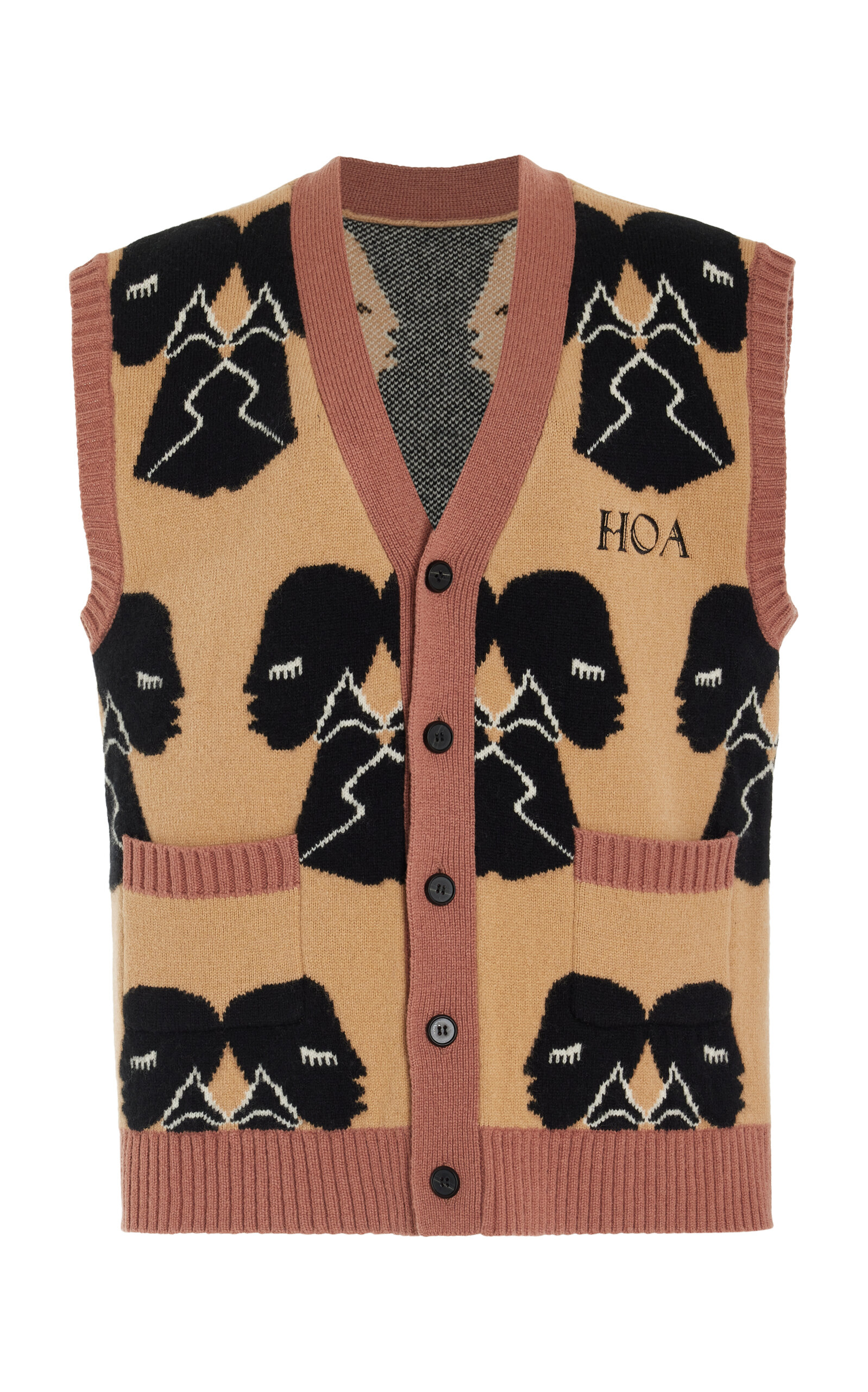 House Of Aama Silhouette-patterned Wool Vest In Tan