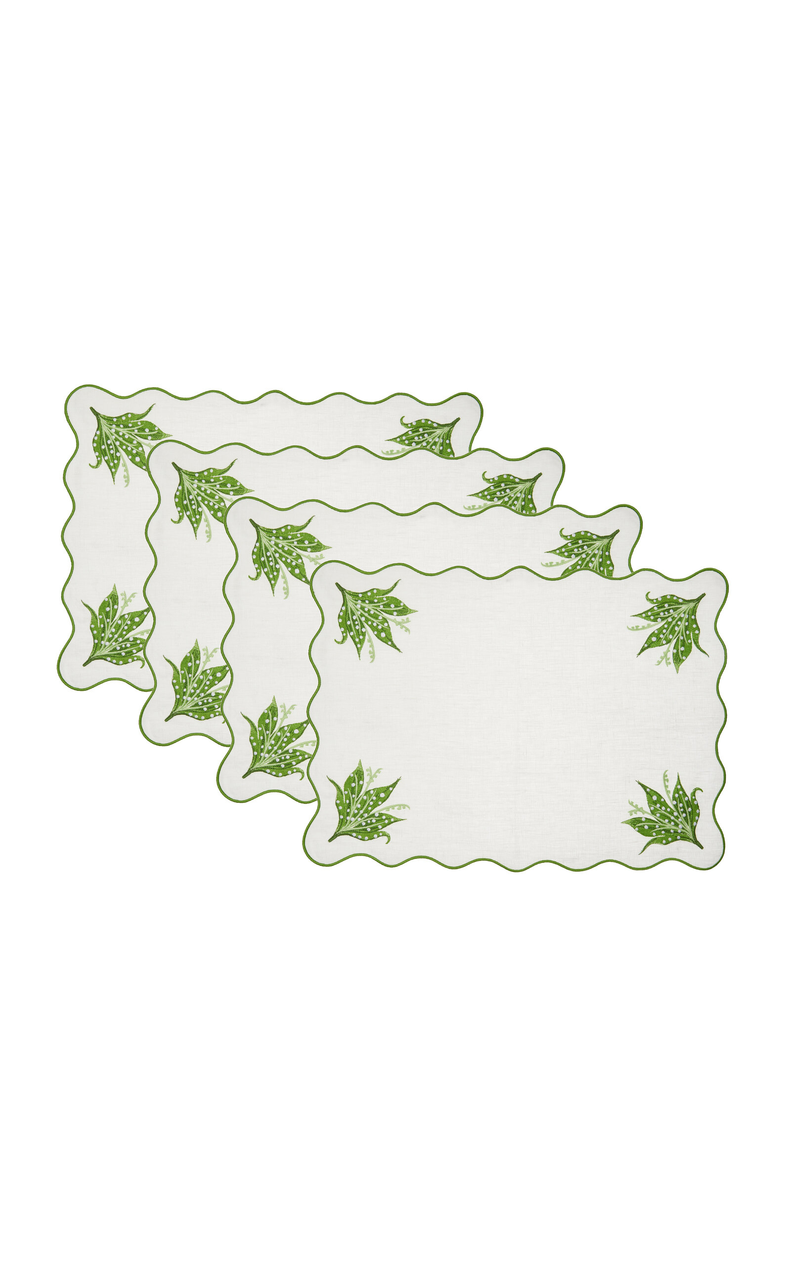 Shop Moda Domus Set-of-four Lily Of The Valley Emboirdered-linen Placemats In Green