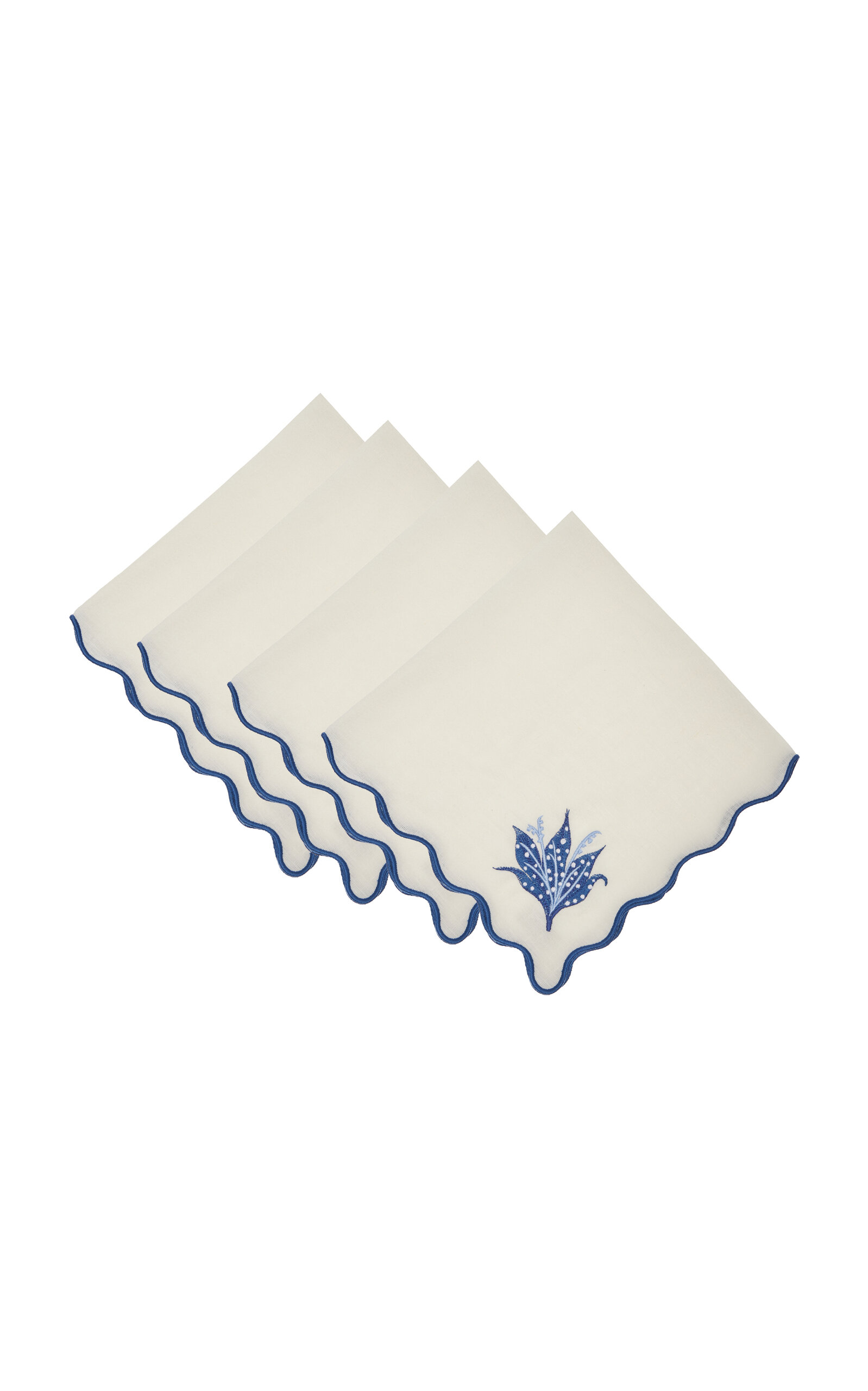 MODA DOMUS SET-OF-FOUR LILY OF THE VALLEY EMBOIRDERED-LINEN NAPKINS