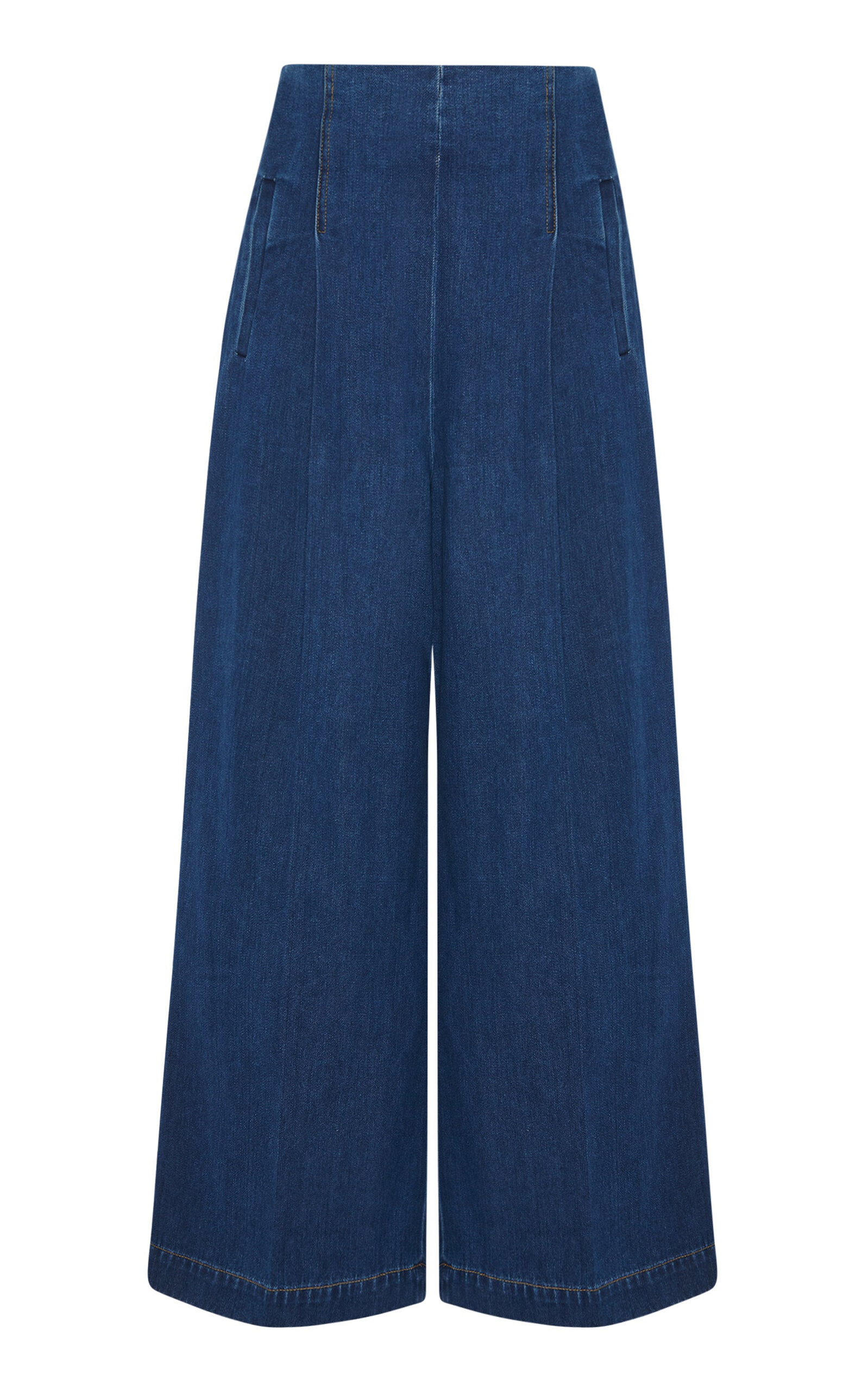 Shop Rosetta Getty Pleated Rigid High-rise Wide-leg Jeans In Blue