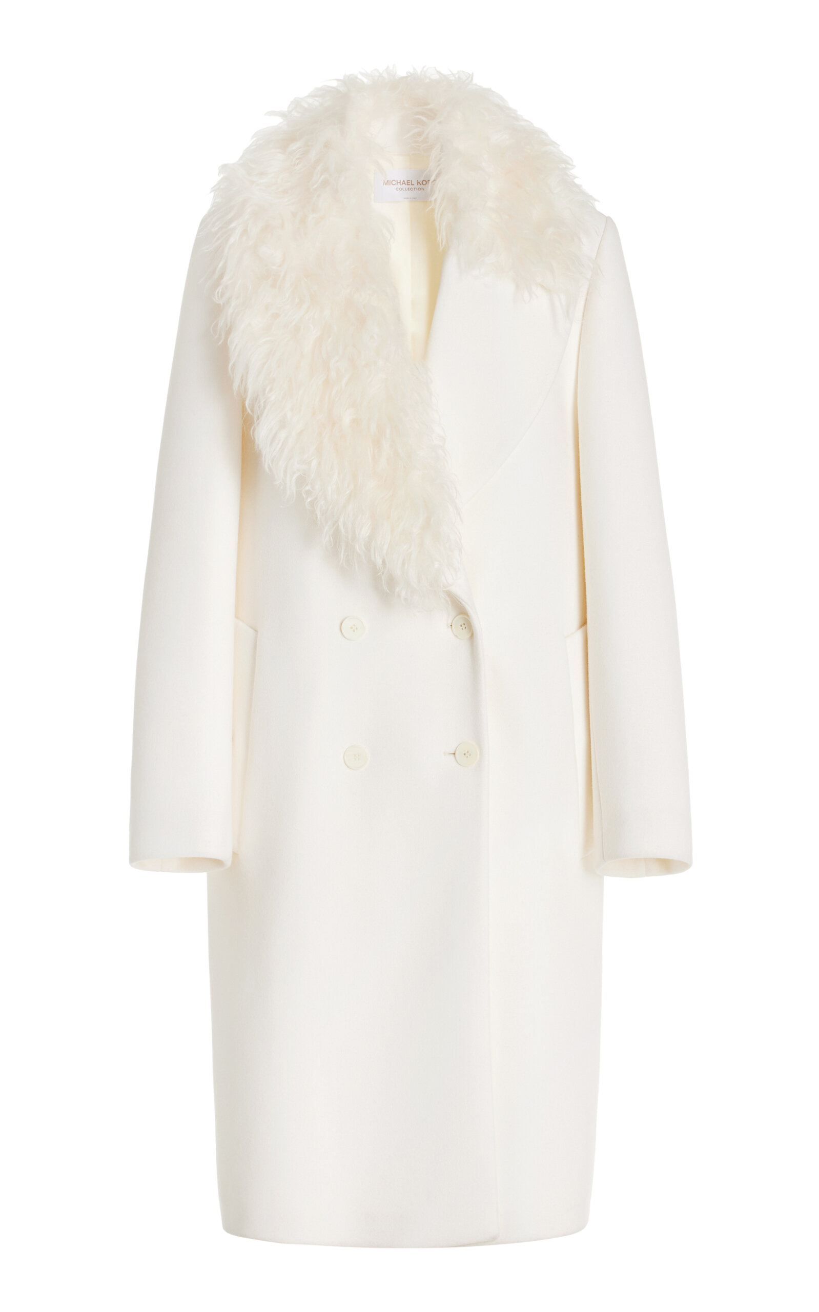 Michael Kors Collection Mohair-Collar Double-Breasted Wool-Melton Coat - Ivory
