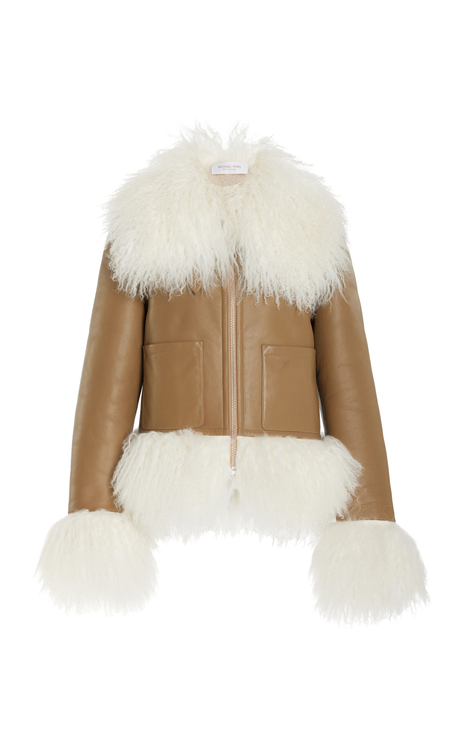 Michael Kors Collection Shearling-Trimmed Leather Moto Jacket