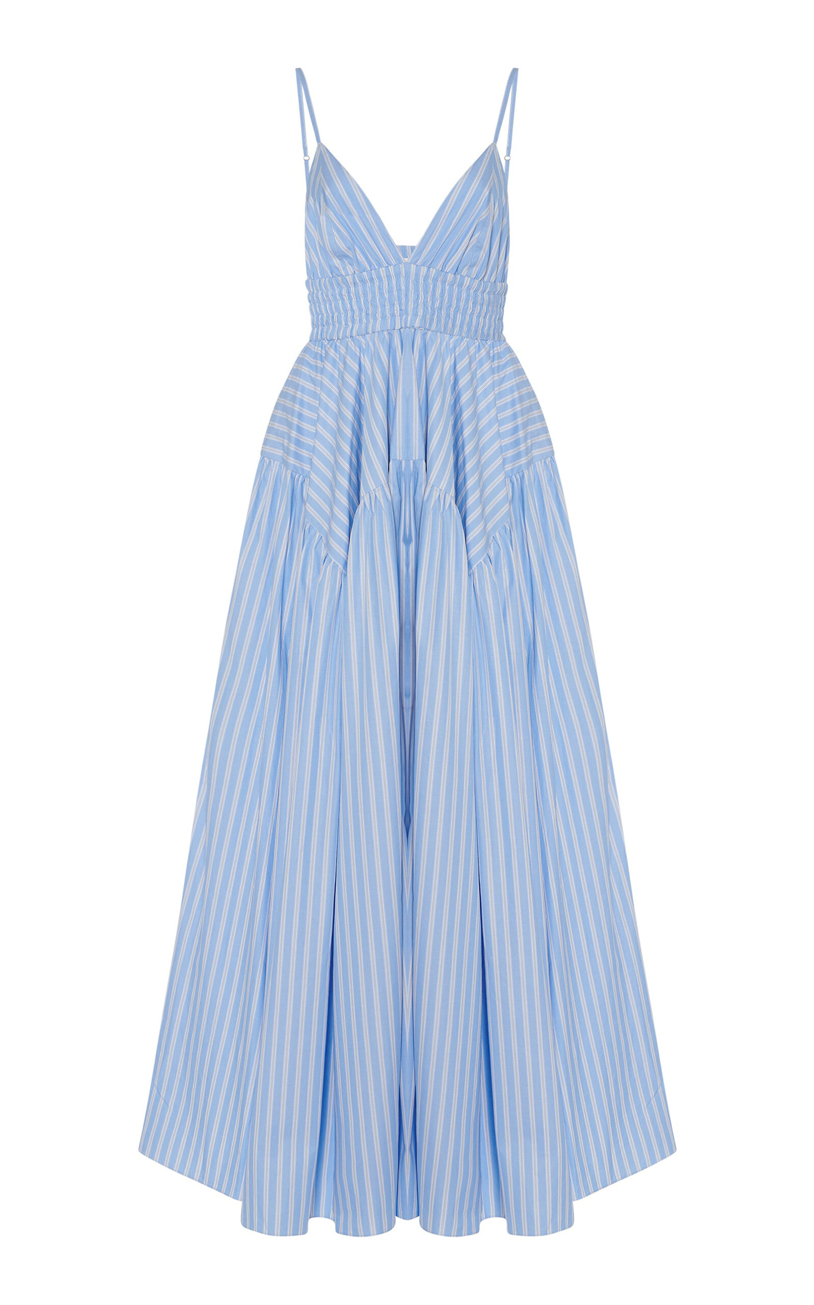 Shop Rosetta Getty Gathered Stretch-cotton Gingham Maxi Camisole Dress In Light Blue