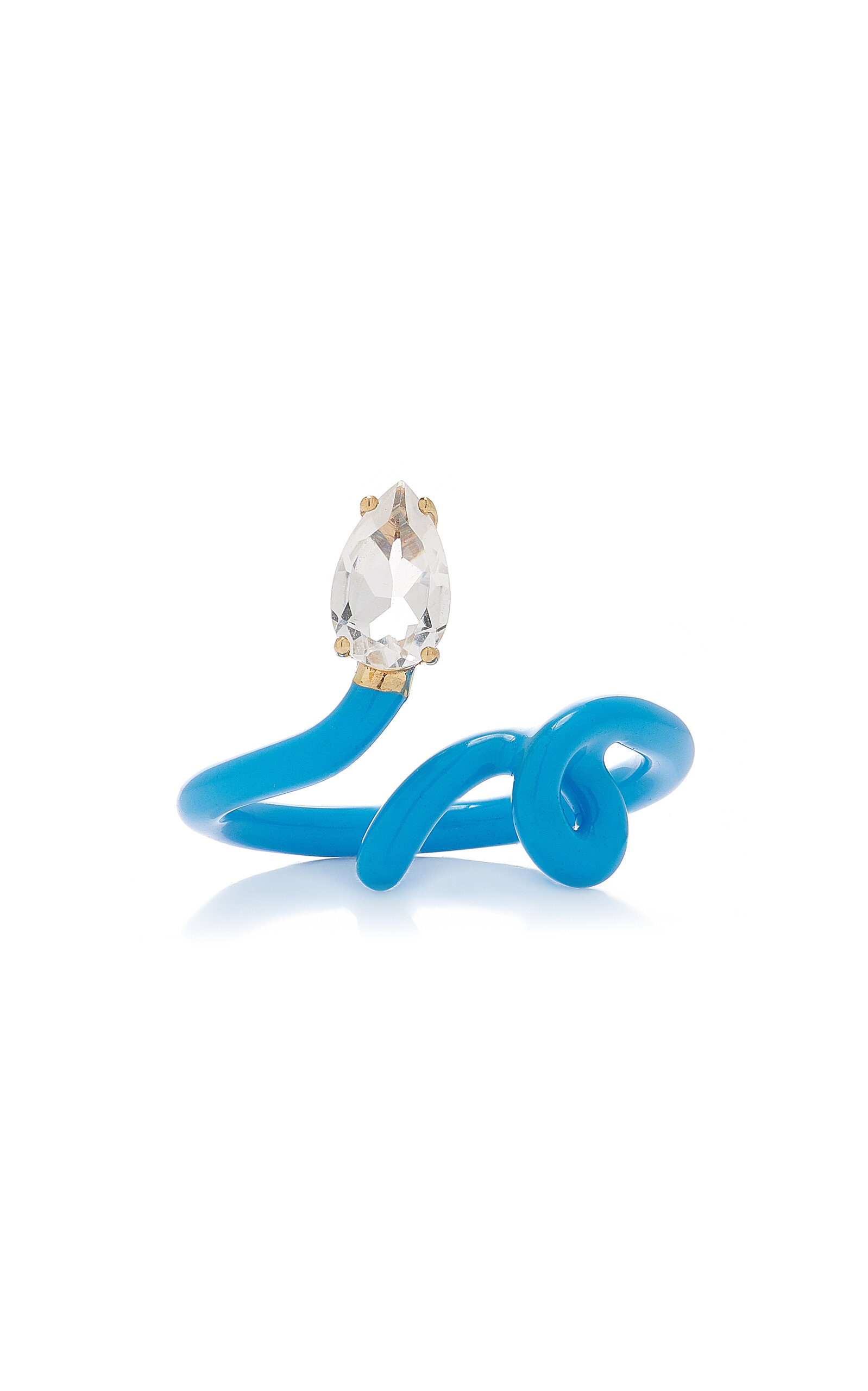 Shop Bea Bongiasca Baby Vine Enameled 9k Yellow Gold; Silver Crystal Ring In Blue