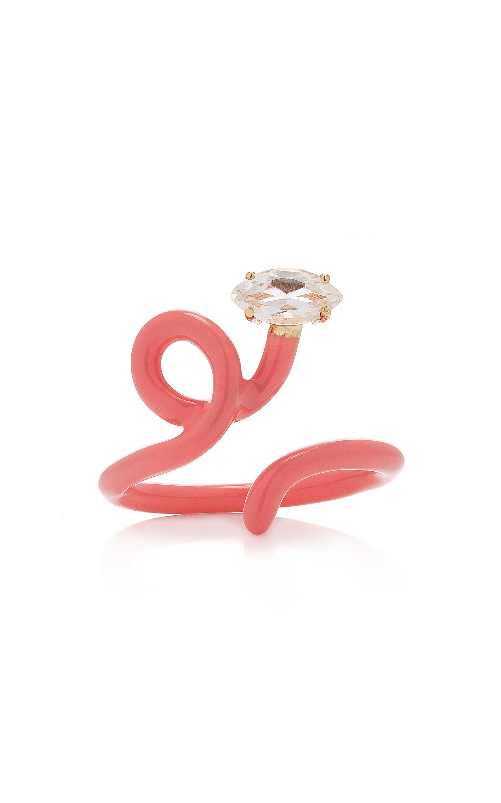Shop Bea Bongiasca Baby Vine Enameled 9k Rose Gold Crystal Ring In Pink