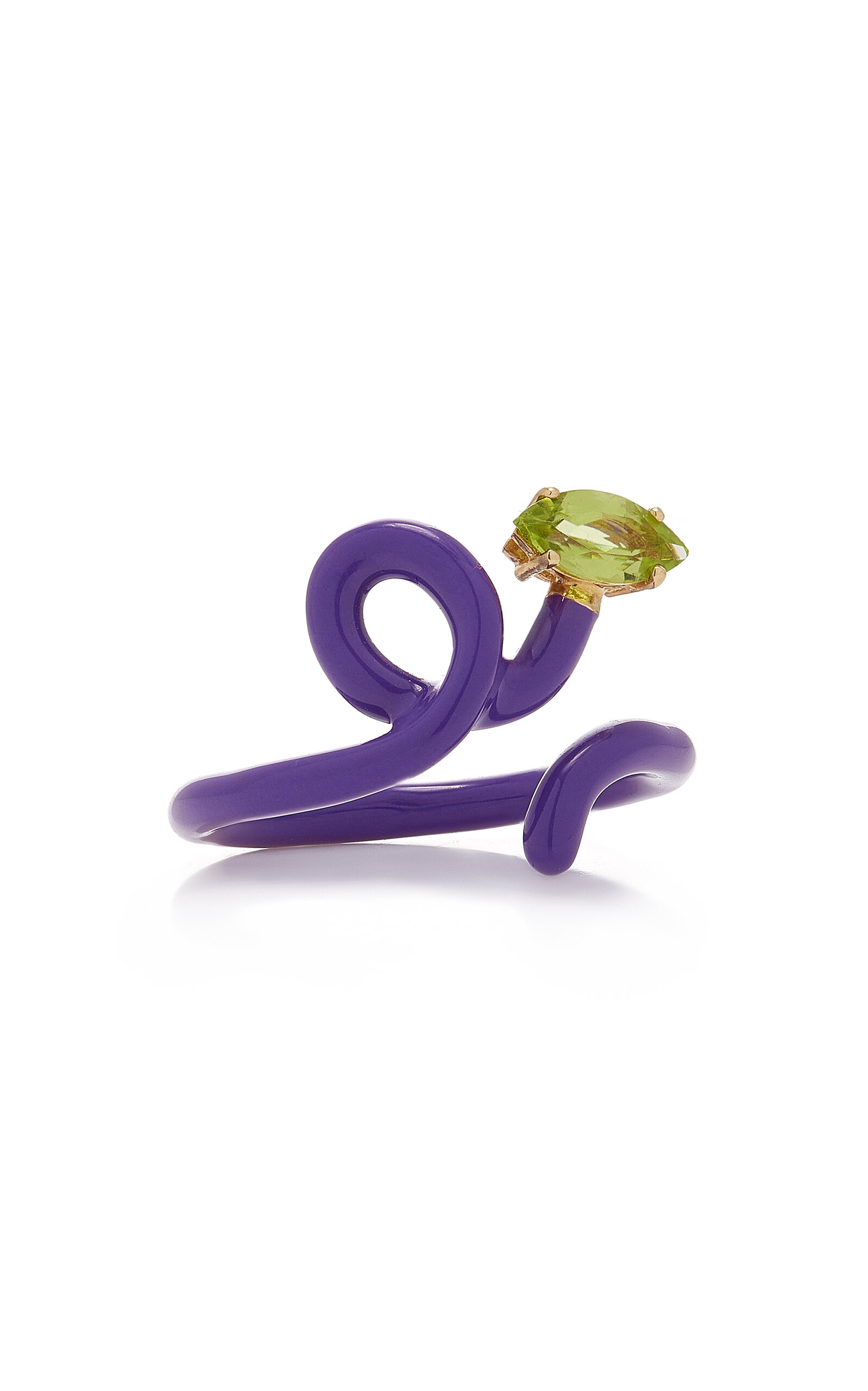 Shop Bea Bongiasca Baby Vine Enameled 9k Yellow Gold Peridot Ring In Purple