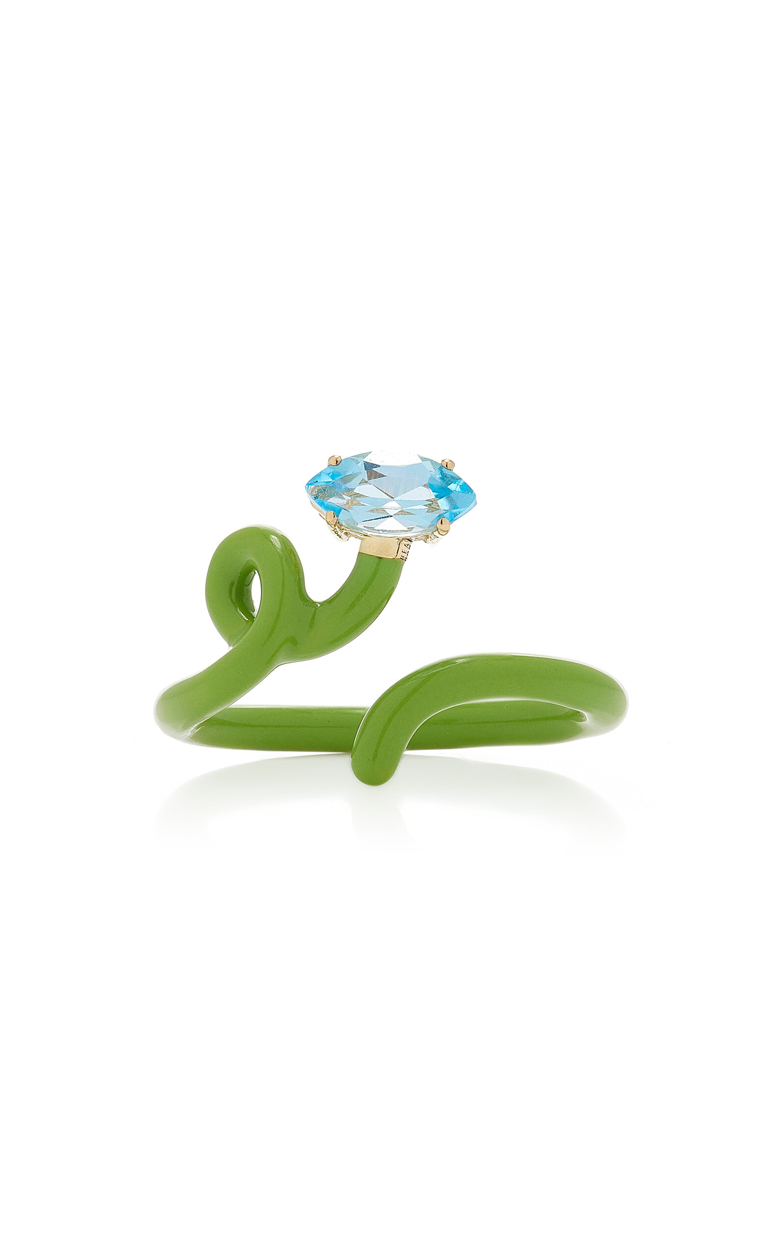 Shop Bea Bongiasca Baby Vine Enameled 9k Yellow Gold; Silver Topaz Ring In Green