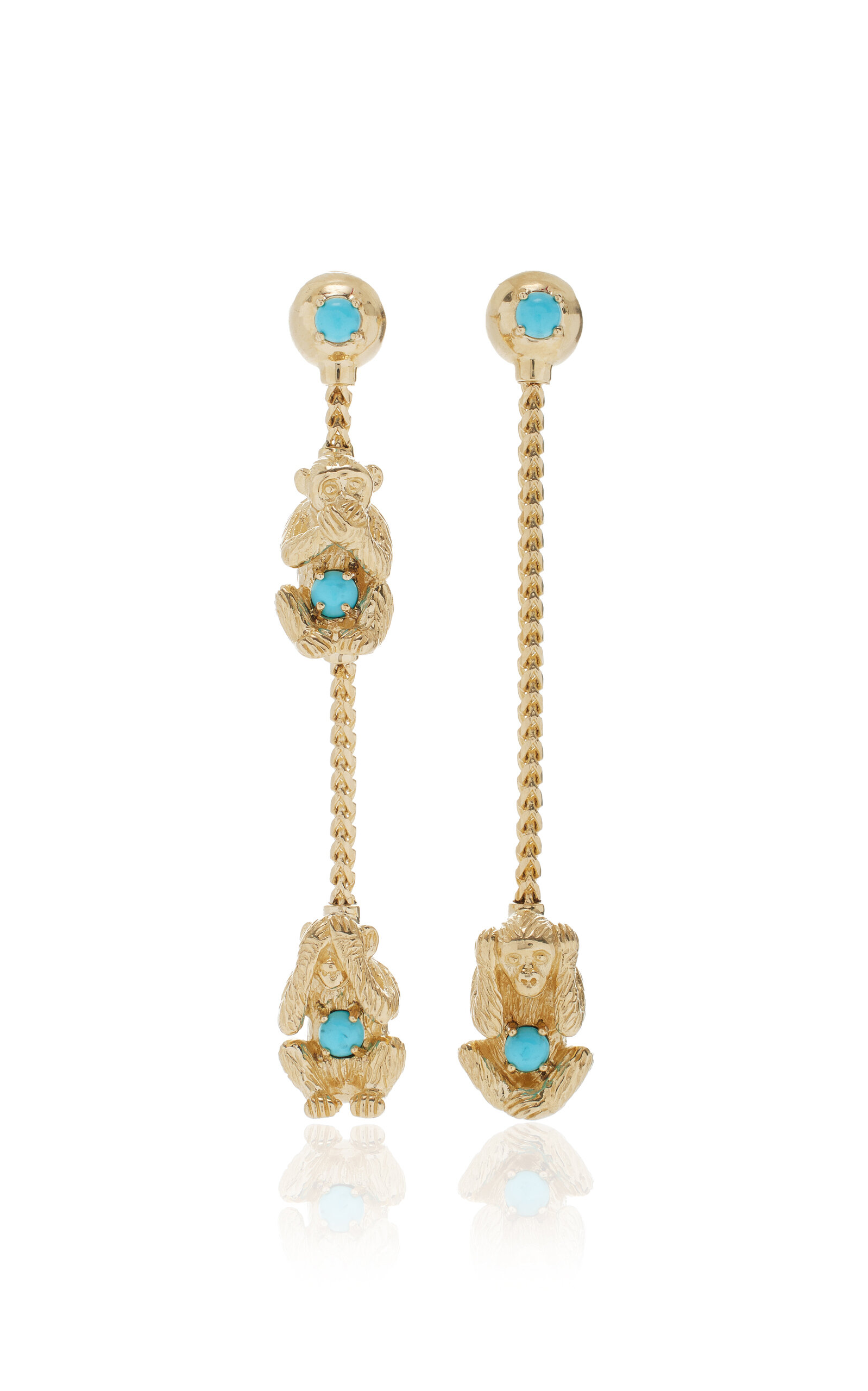 Shop Eden Presley Monkey 14k Yellow Gold Turquoise Earrings In Blue