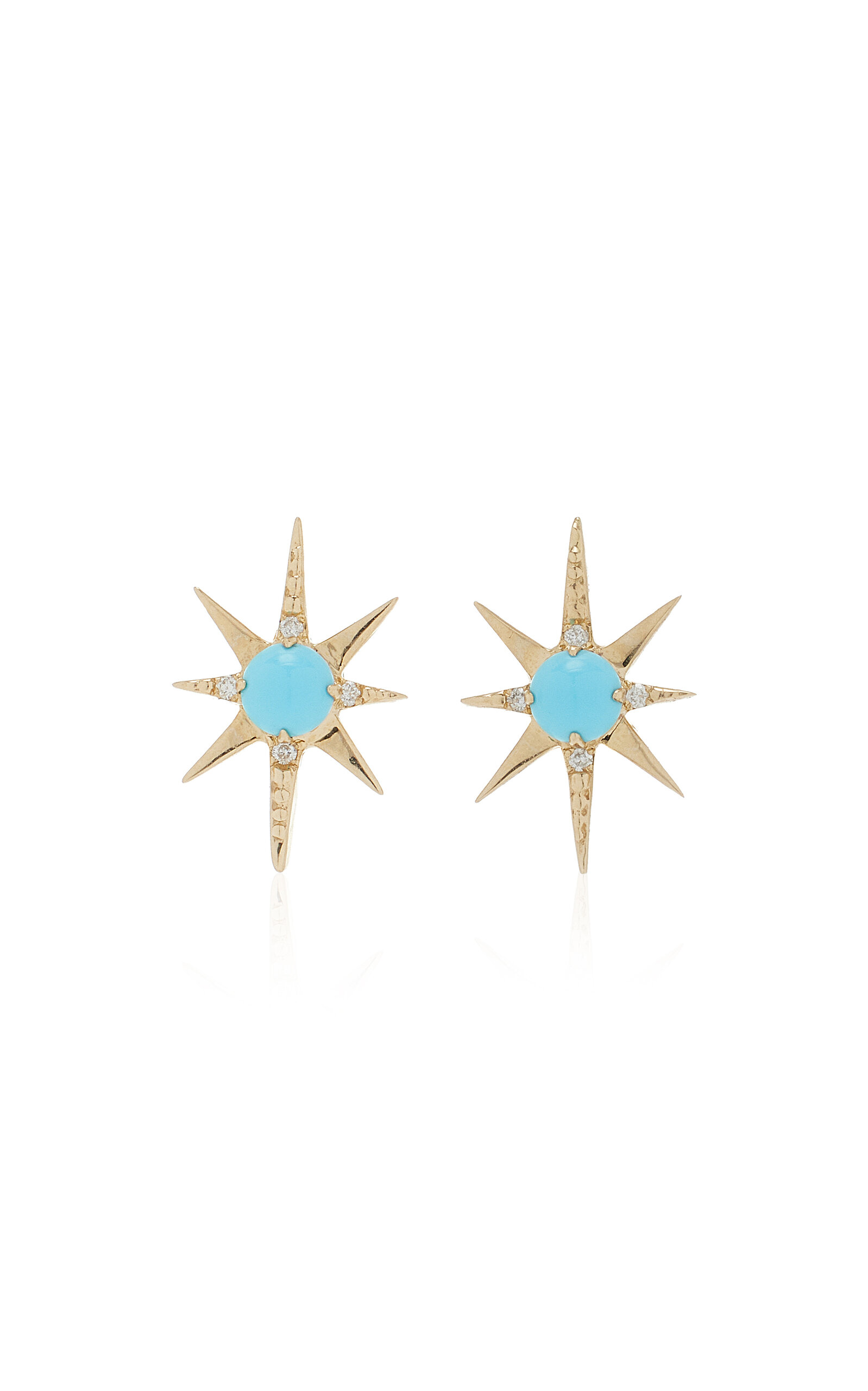 Large Starburst 14K Yellow Gold Turquoise Earrings