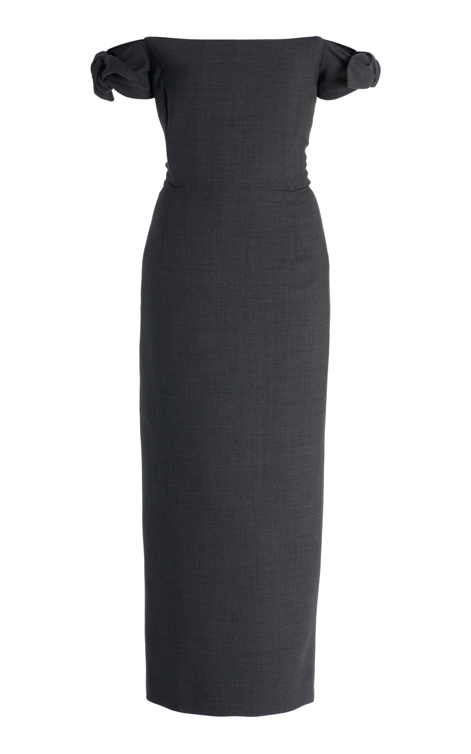 Carolina Herrera Off-the-shoulder Stretch-wool Midi Dress In Grey